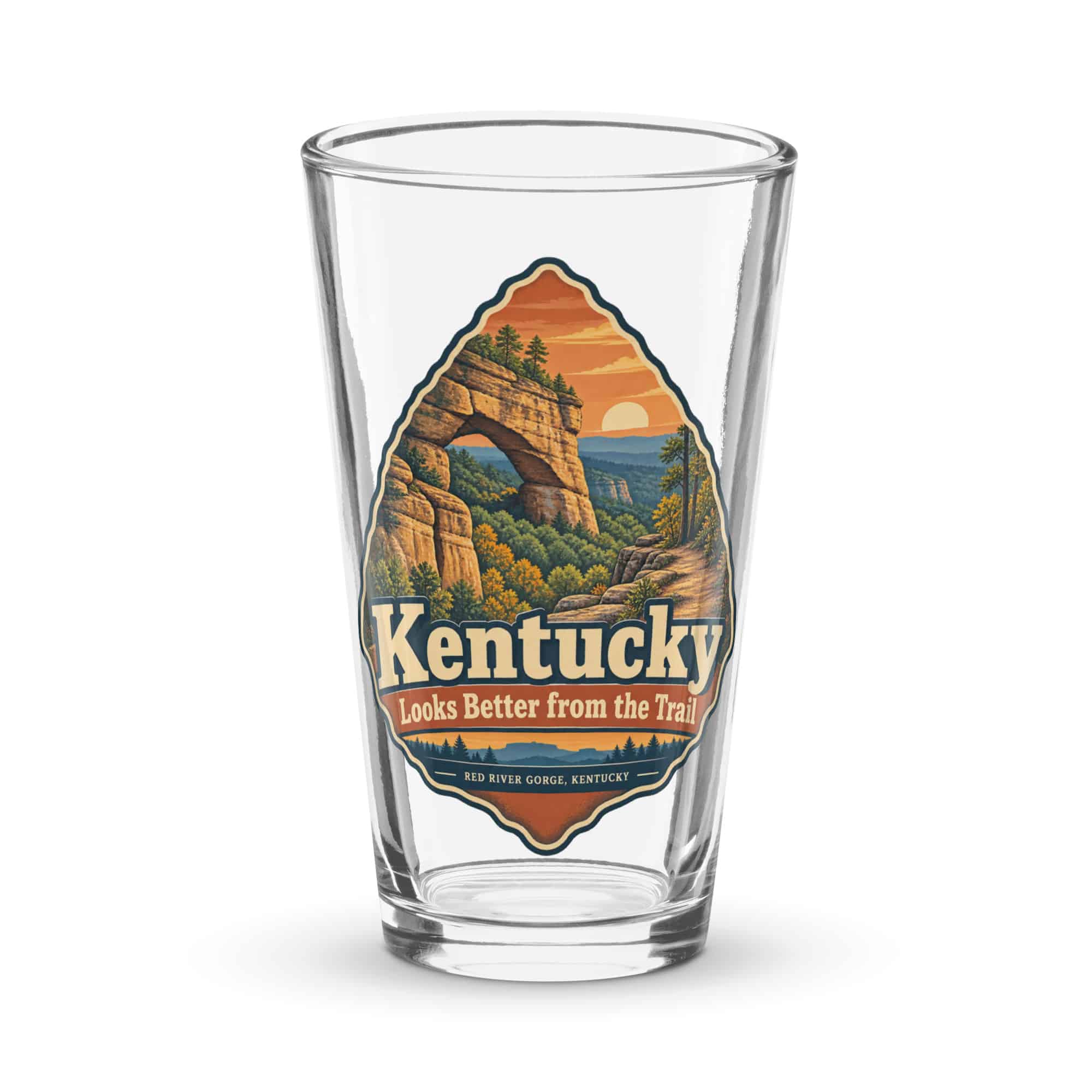 Red River Gorge Pint Glass: Kentucky Looks Better from the Trail, Scenic Shield Badge