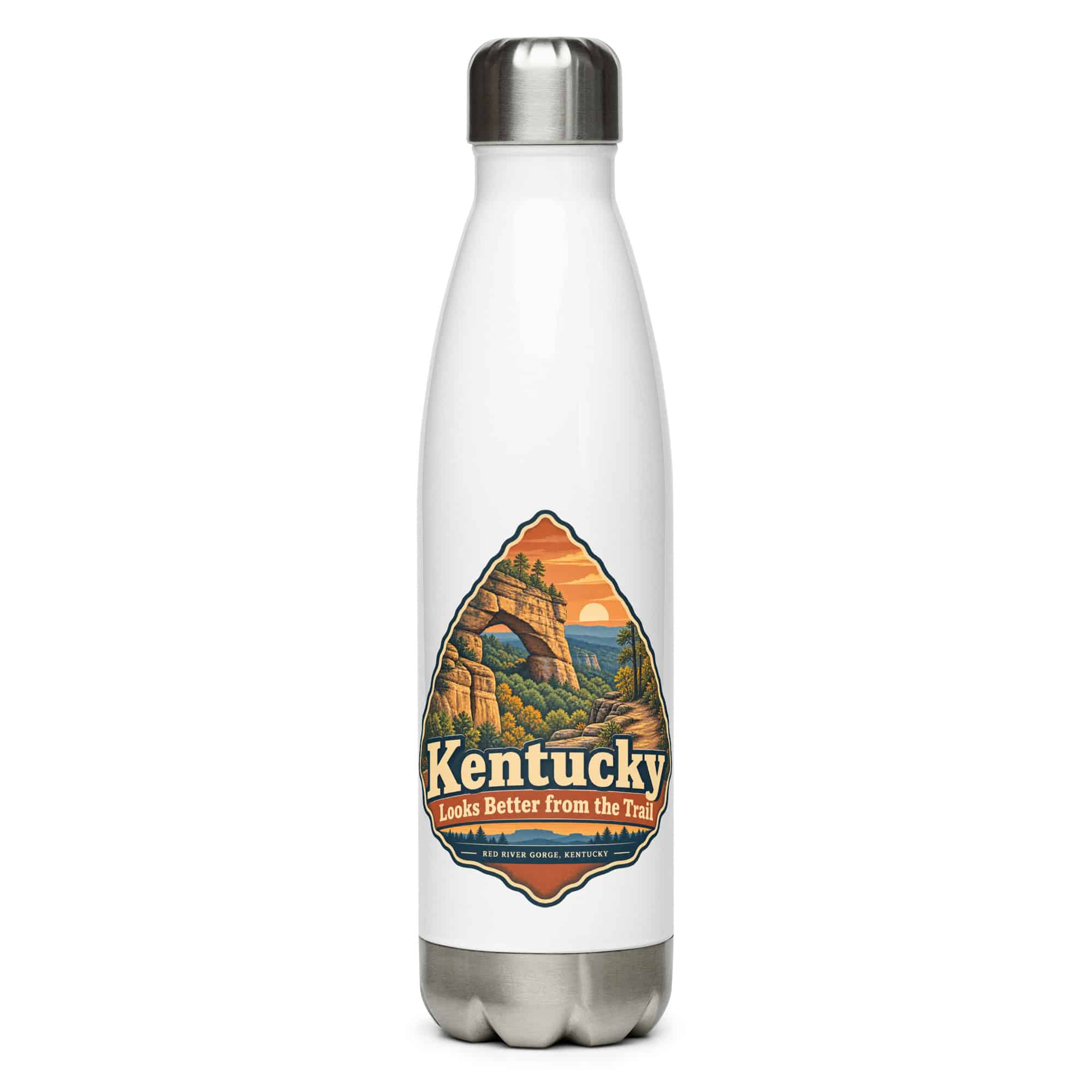 Red River Gorge Stainless Steel Water Bottle: Kentucky Looks Better from the Trail, Scenic Shield Badge