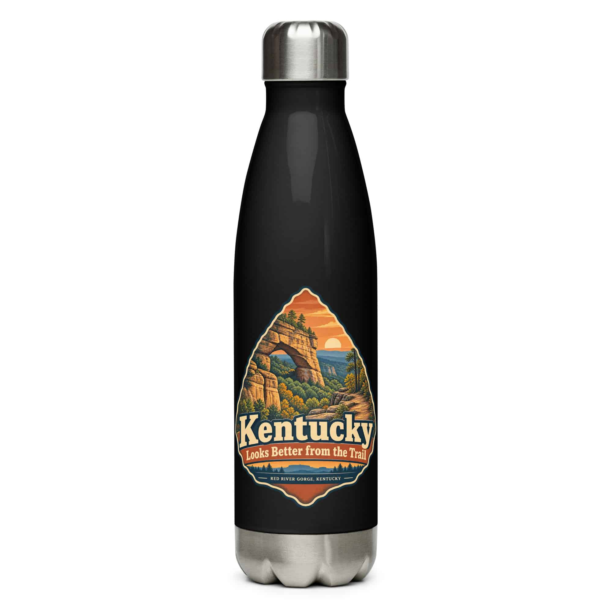 Red River Gorge Stainless Steel Water Bottle: Kentucky Looks Better from the Trail, Scenic Shield Badge