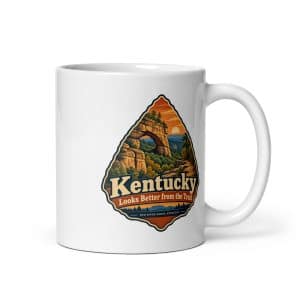 Red River Gorge White Ceramic Coffee Mug: Kentucky Looks Better from the Trail, Scenic Shield Badge - 11 oz - Main