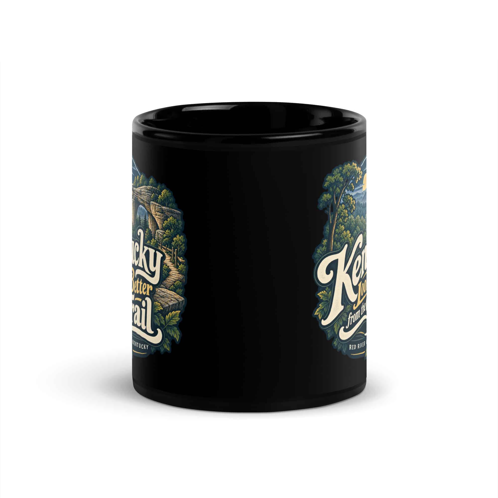 Red River Gorge Black Coffee Mug: Kentucky Looks Better from the Trail, Woodland Scenic Lettering