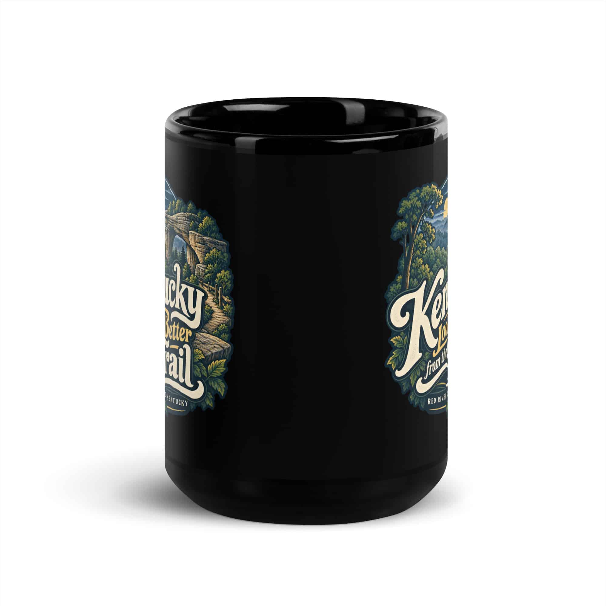 Red River Gorge Black Coffee Mug: Kentucky Looks Better from the Trail, Woodland Scenic Lettering