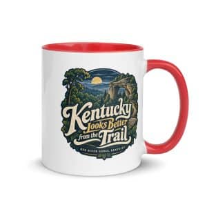 Red River Gorge Color Inside Coffee Mug: Kentucky Looks Better from the Trail, Woodland Scenic Lettering - 11 oz - Main