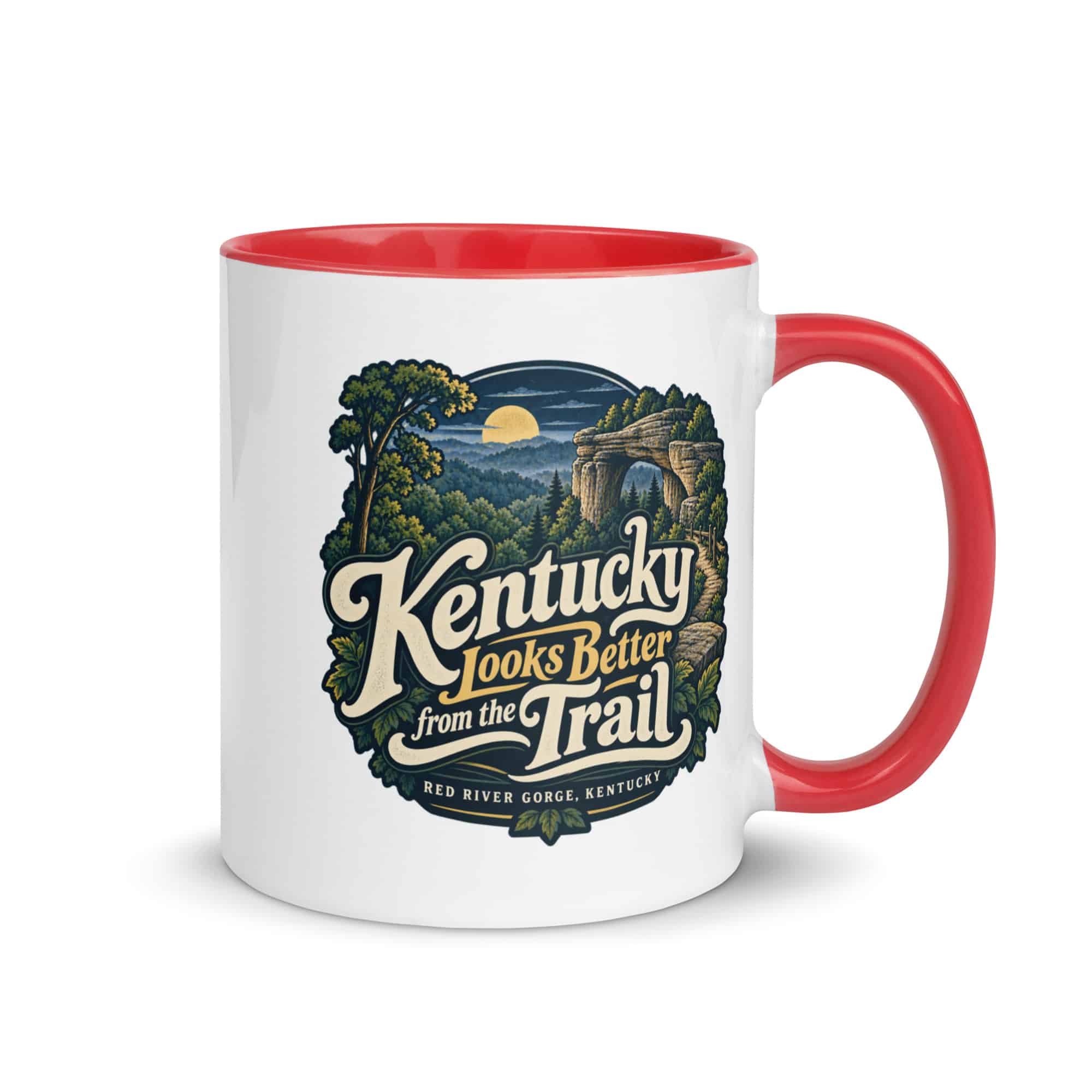 Red River Gorge Color Inside Coffee Mug: Kentucky Looks Better from the Trail, Woodland Scenic Lettering