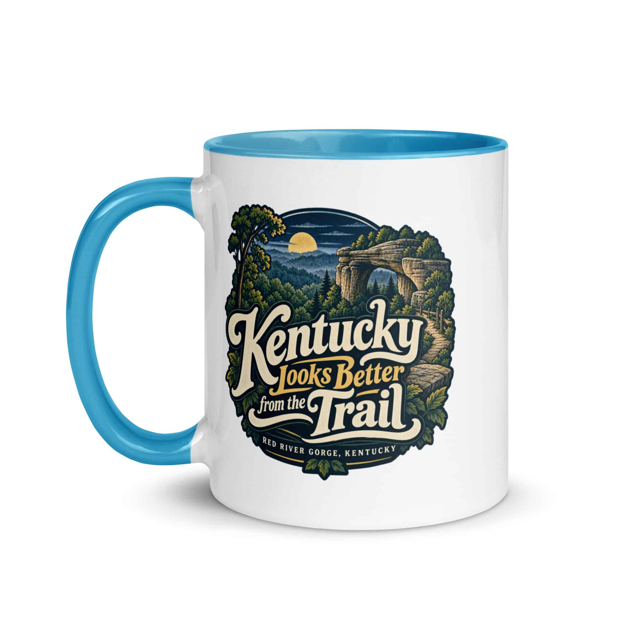 Red River Gorge Color Inside Coffee Mug: Kentucky Looks Better from the Trail, Woodland Scenic Lettering