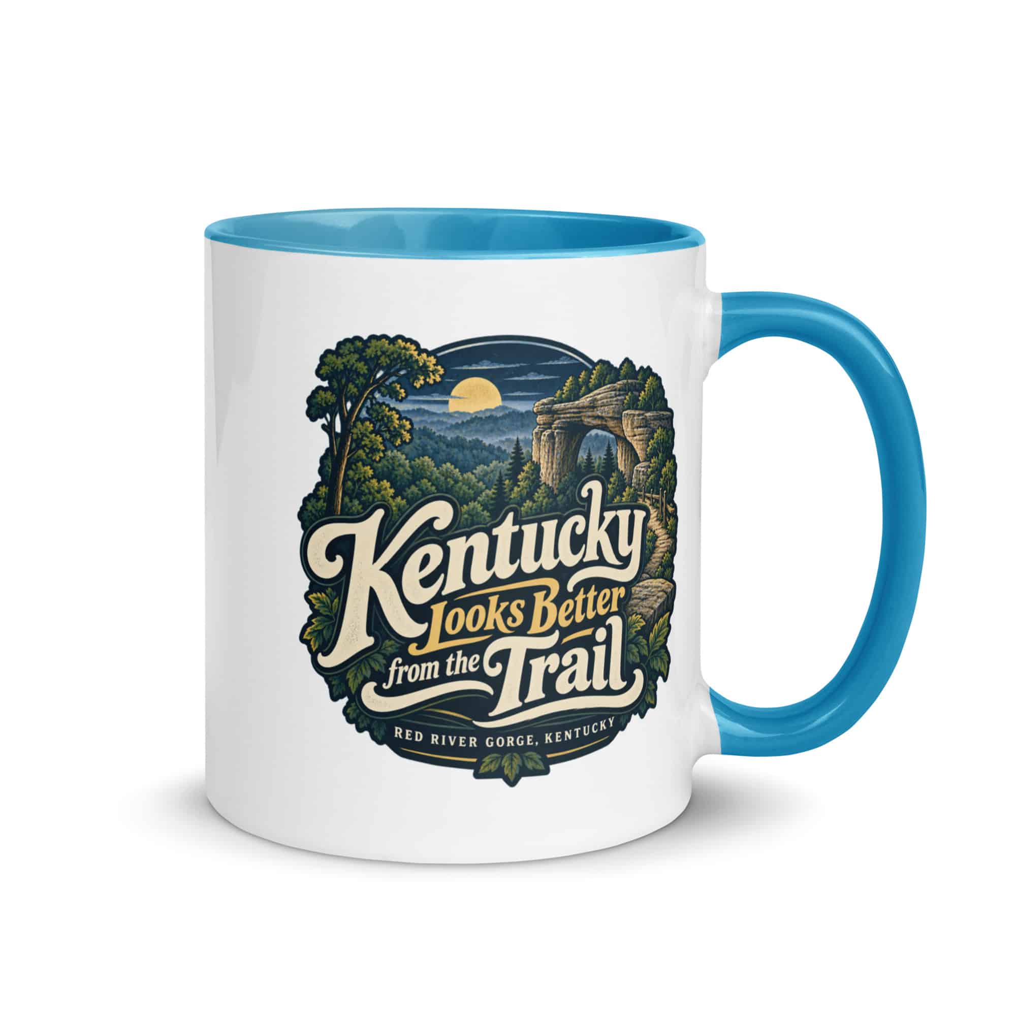 Red River Gorge Color Inside Coffee Mug: Kentucky Looks Better from the Trail, Woodland Scenic Lettering