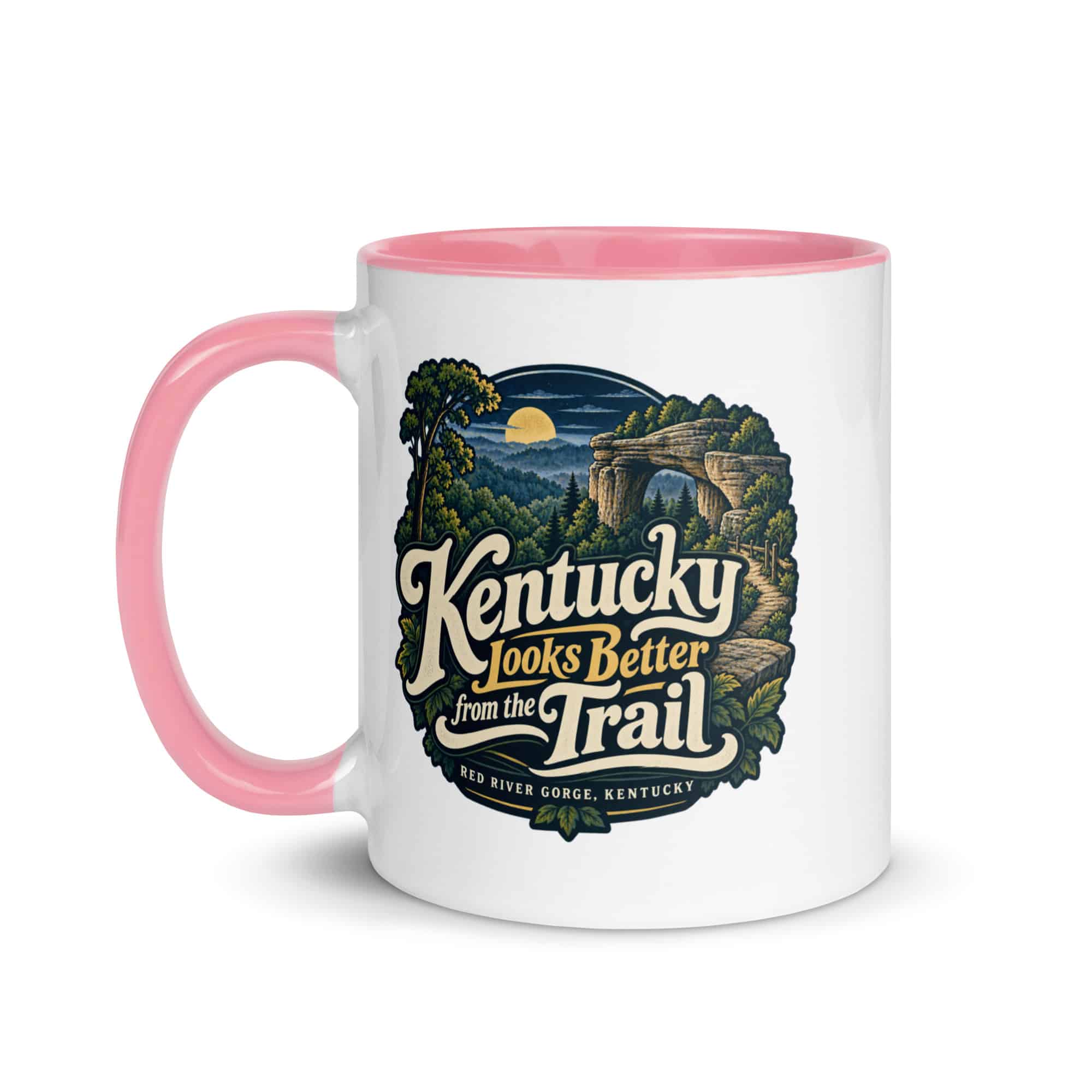 Red River Gorge Color Inside Coffee Mug: Kentucky Looks Better from the Trail, Woodland Scenic Lettering