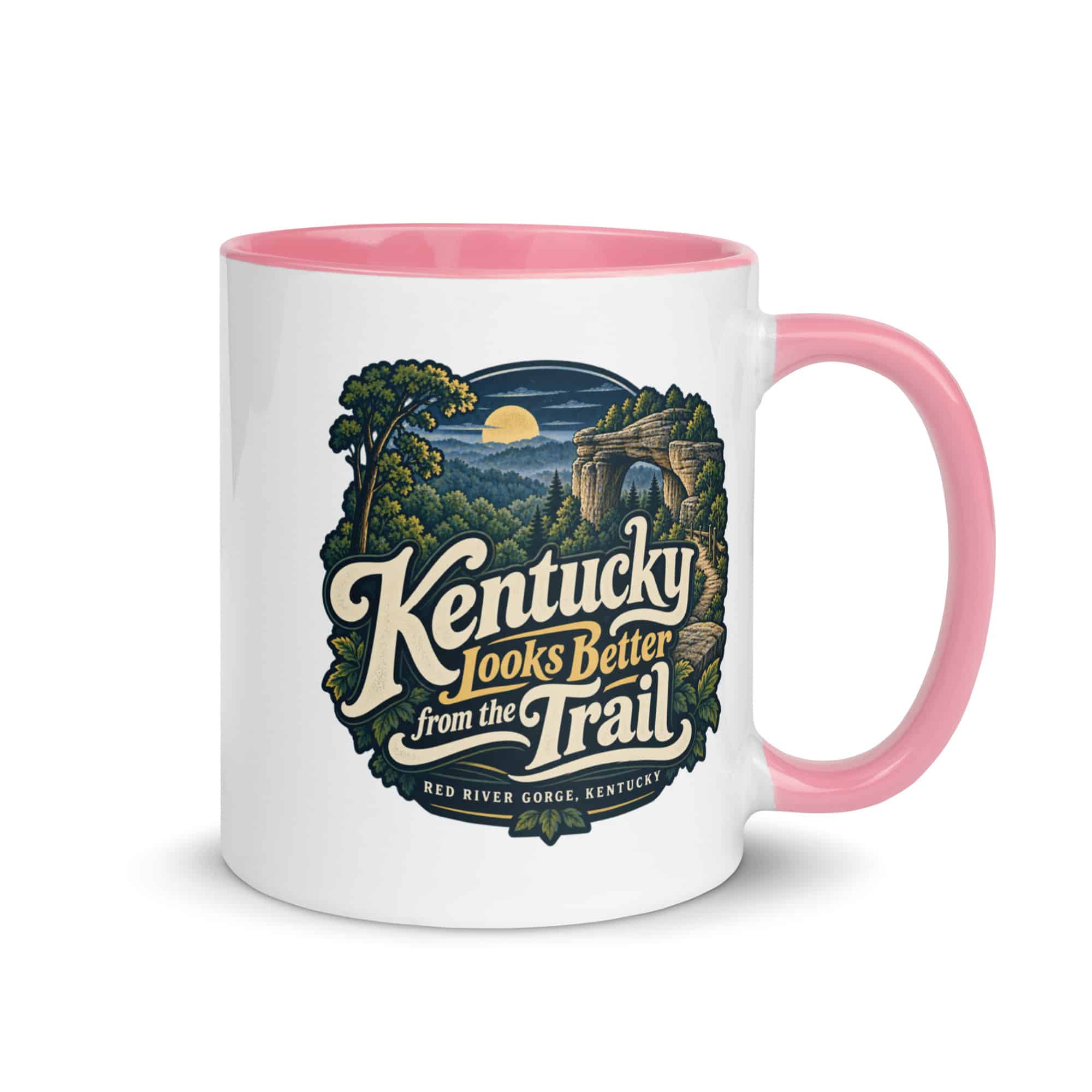 Red River Gorge Color Inside Coffee Mug: Kentucky Looks Better from the Trail, Woodland Scenic Lettering
