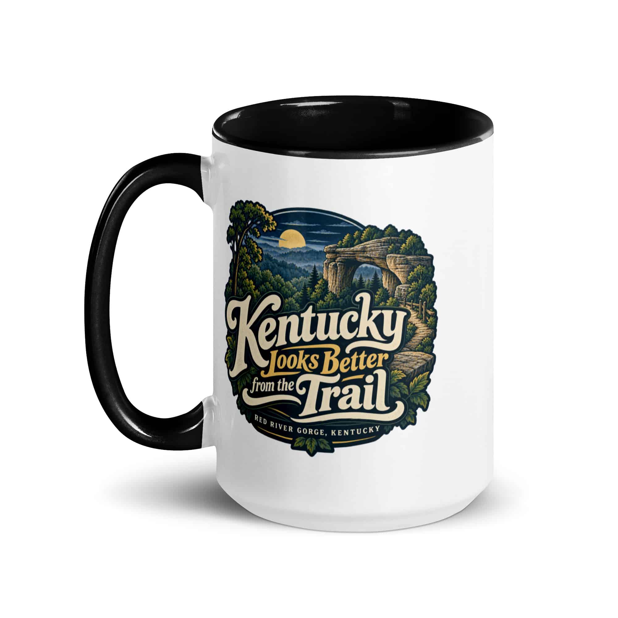 Red River Gorge Color Inside Coffee Mug: Kentucky Looks Better from the Trail, Woodland Scenic Lettering