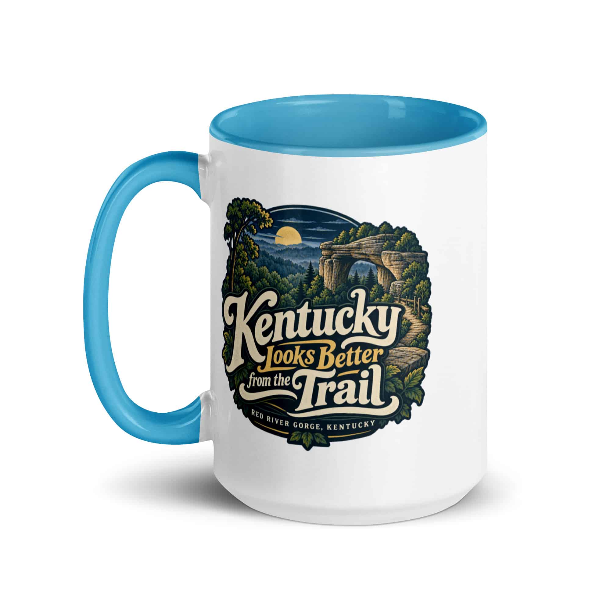 Red River Gorge Color Inside Coffee Mug: Kentucky Looks Better from the Trail, Woodland Scenic Lettering
