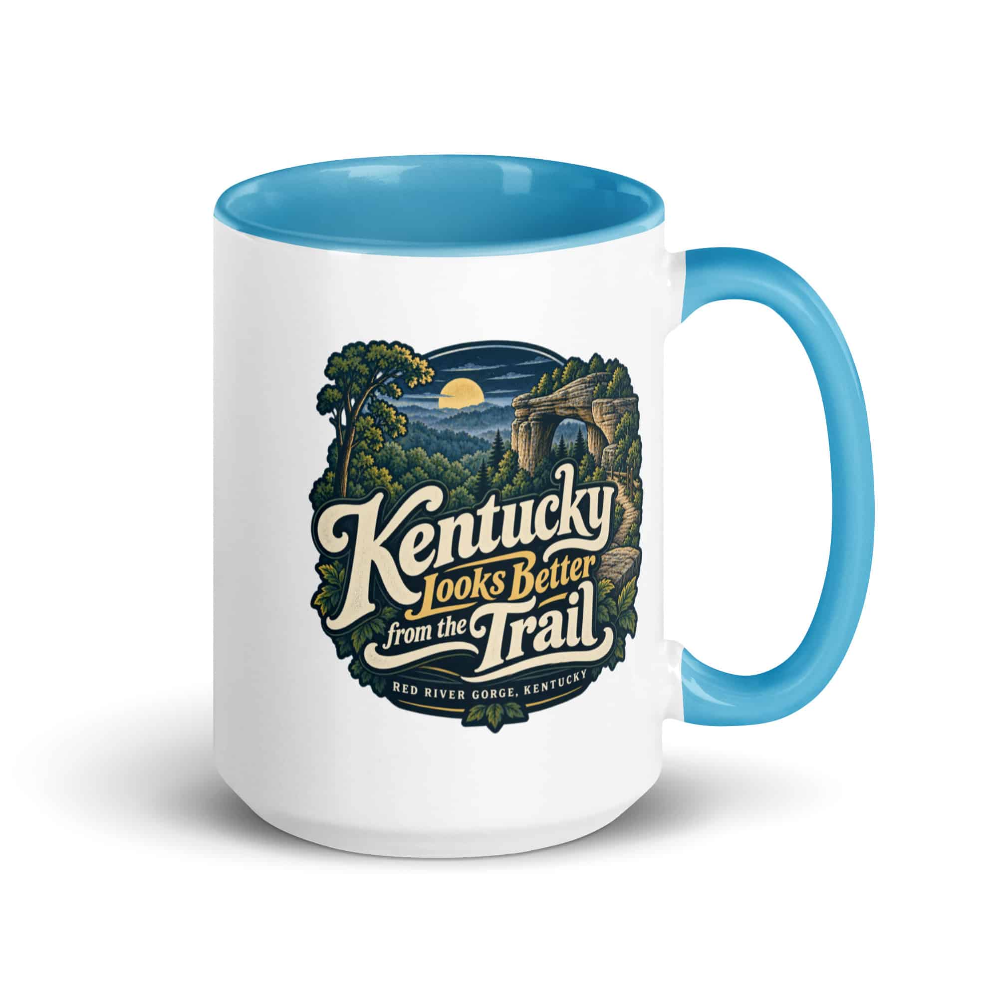 Red River Gorge Color Inside Coffee Mug: Kentucky Looks Better from the Trail, Woodland Scenic Lettering