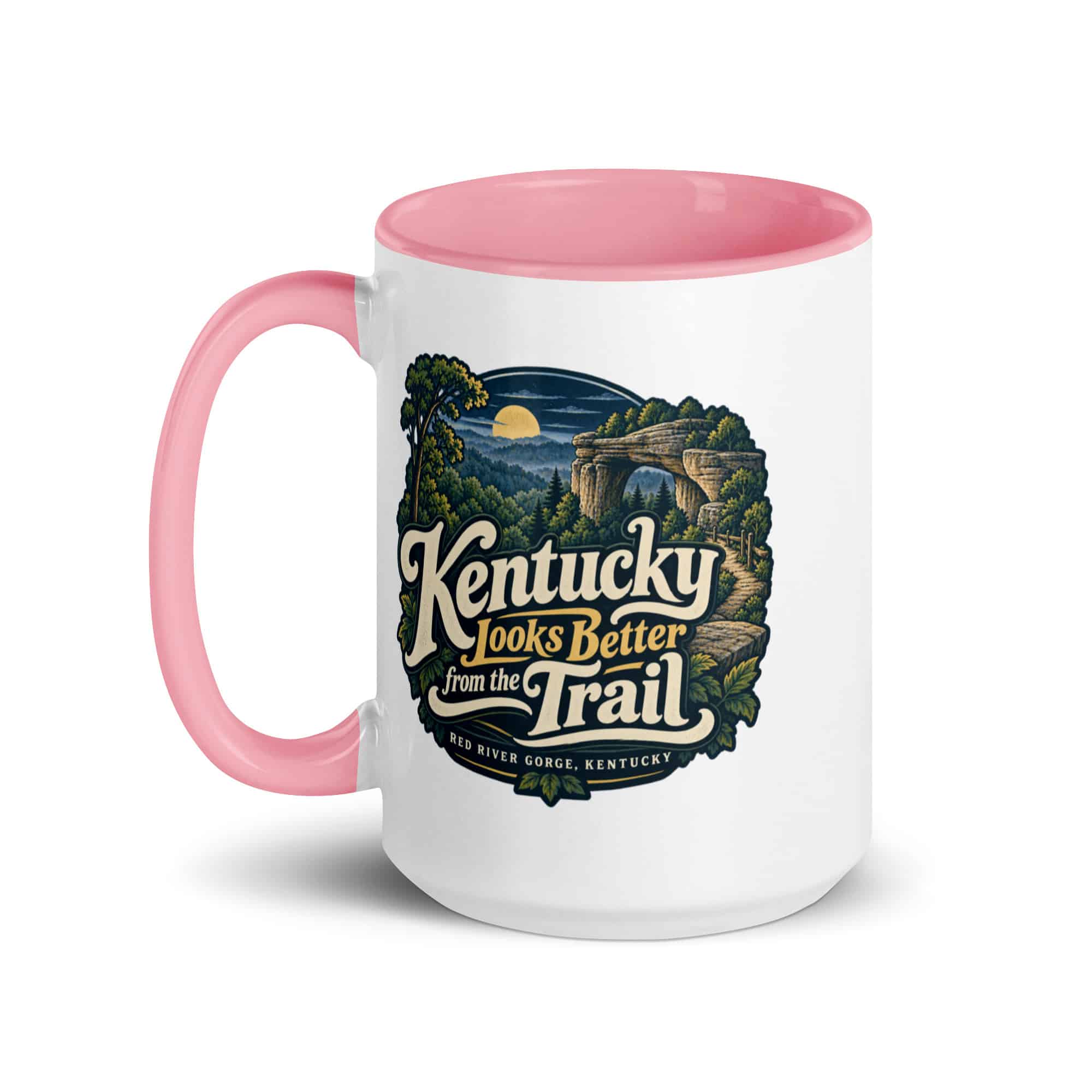Red River Gorge Color Inside Coffee Mug: Kentucky Looks Better from the Trail, Woodland Scenic Lettering