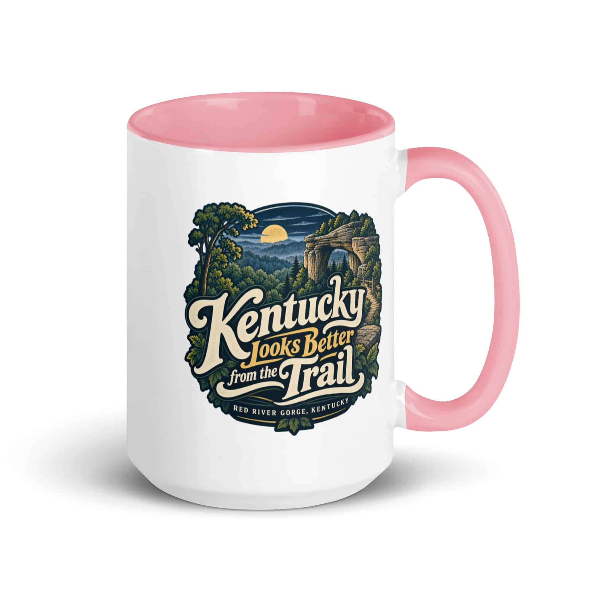 Red River Gorge Color Inside Coffee Mug: Kentucky Looks Better from the Trail, Woodland Scenic Lettering