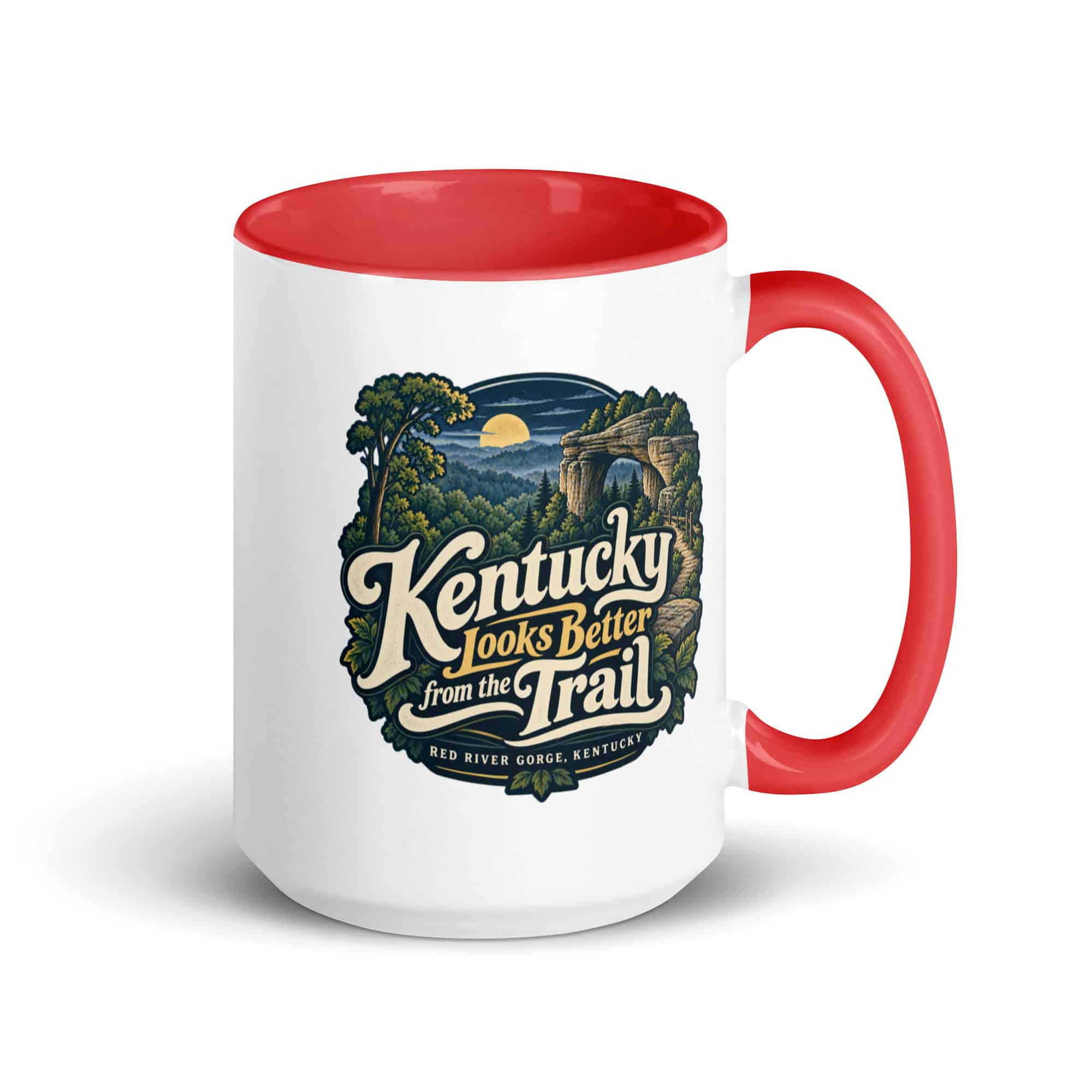 Red River Gorge Color Inside Coffee Mug: Kentucky Looks Better from the Trail, Woodland Scenic Lettering