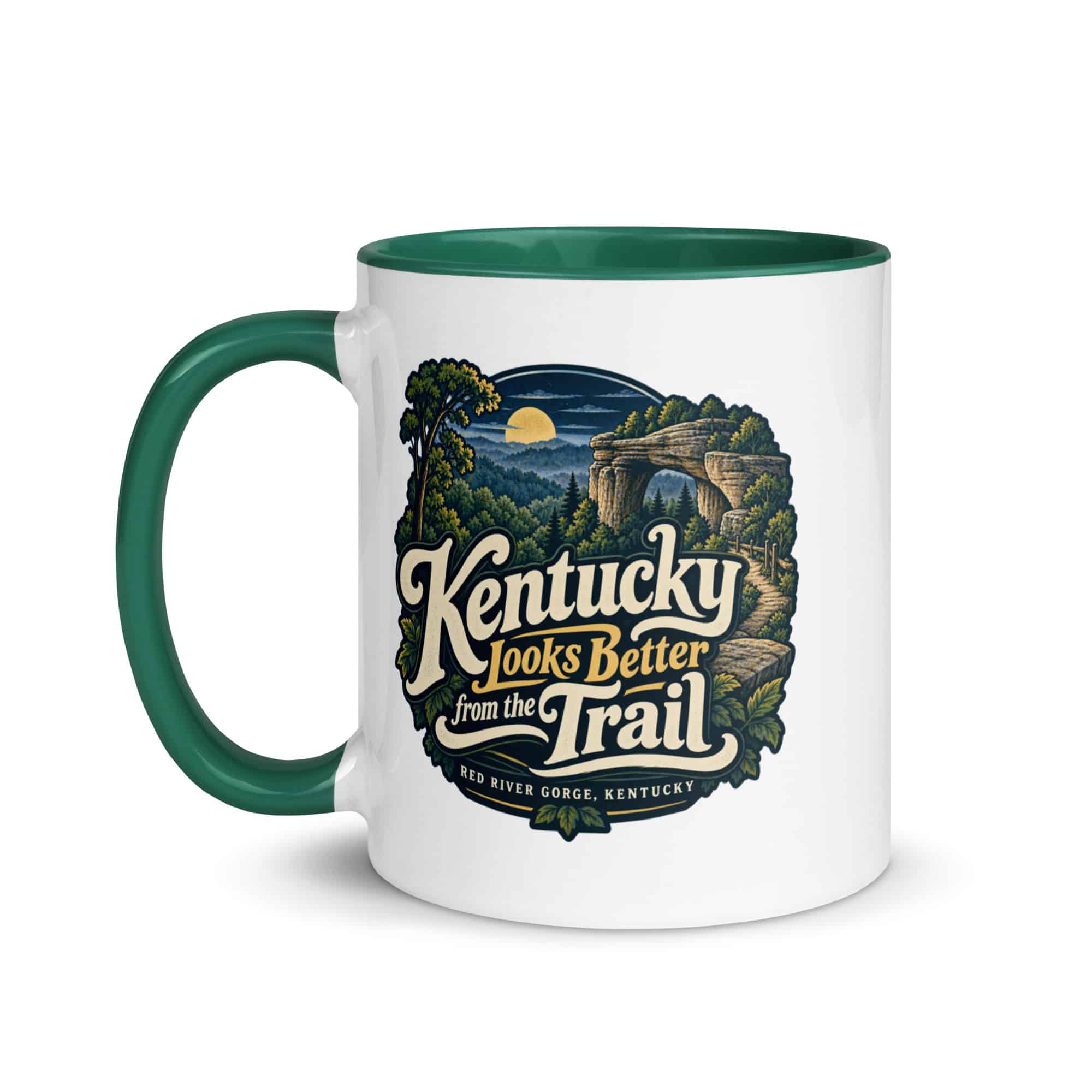 Red River Gorge Color Inside Coffee Mug: Kentucky Looks Better from the Trail, Woodland Scenic Lettering