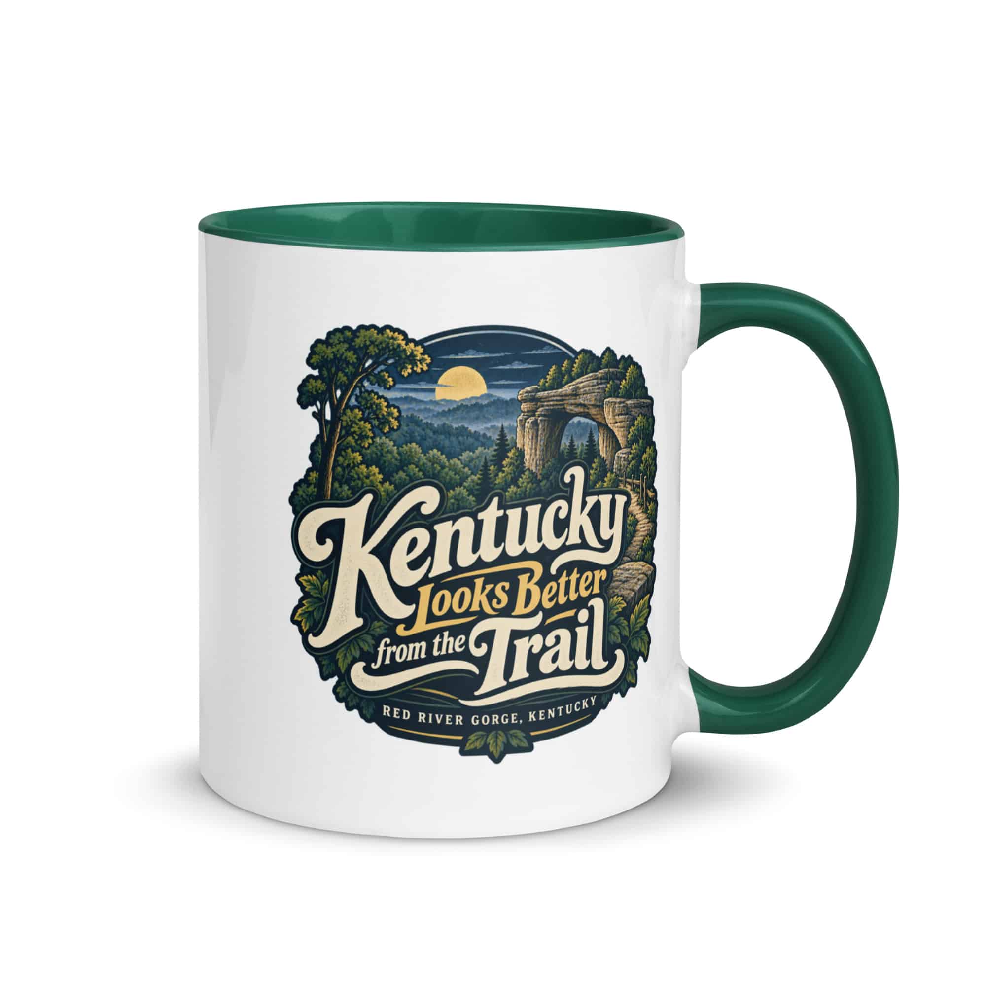 Red River Gorge Color Inside Coffee Mug: Kentucky Looks Better from the Trail, Woodland Scenic Lettering