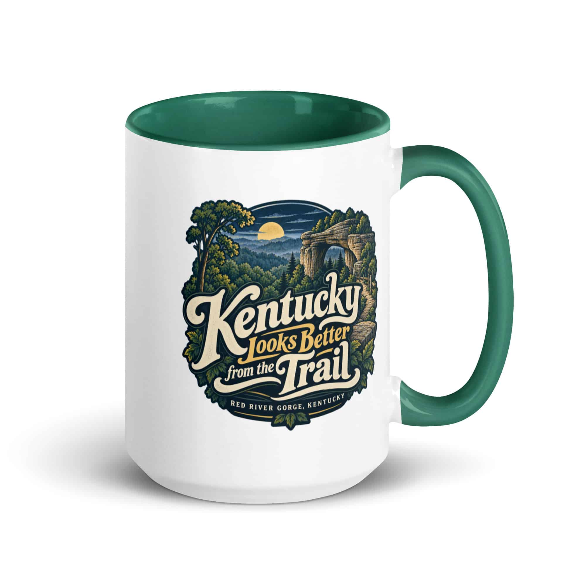 Red River Gorge Color Inside Coffee Mug: Kentucky Looks Better from the Trail, Woodland Scenic Lettering