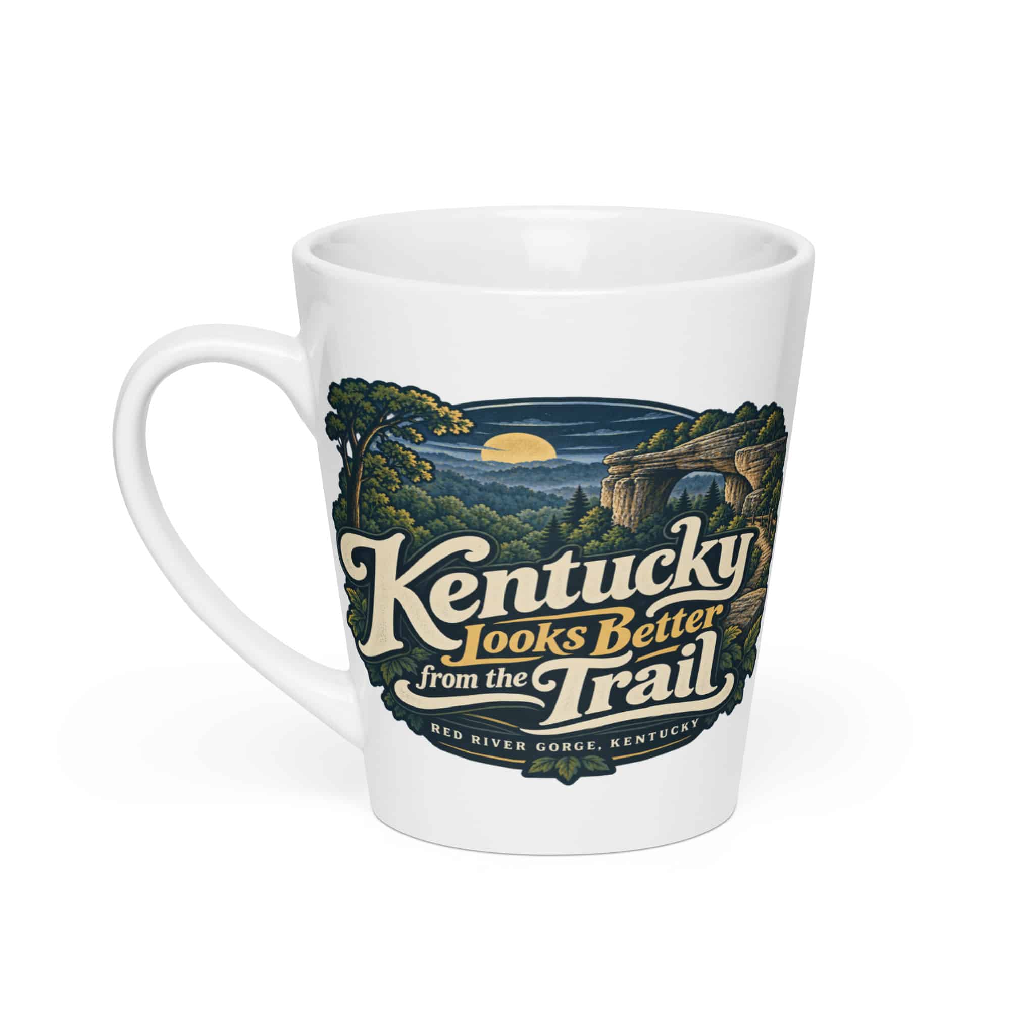 Red River Gorge Latte Mug: Kentucky Looks Better from the Trail, Woodland Scenic Lettering