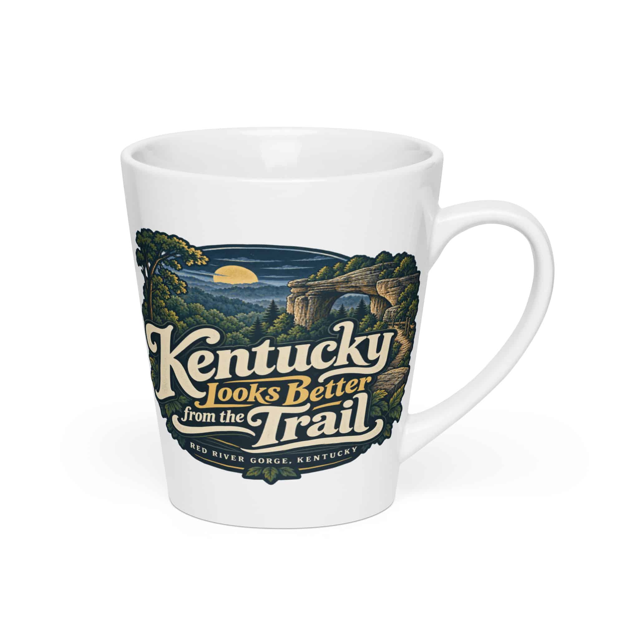 Red River Gorge Latte Mug: Kentucky Looks Better from the Trail, Woodland Scenic Lettering