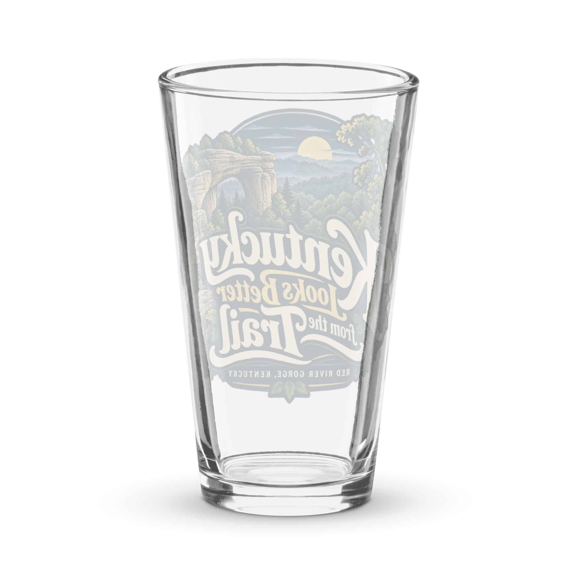 Red River Gorge Pint Glass: Kentucky Looks Better from the Trail, Woodland Scenic Lettering