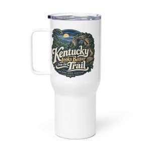 Red River Gorge Travel Mug: Kentucky Looks Better from the Trail, Woodland Scenic Lettering - 25 oz - Main