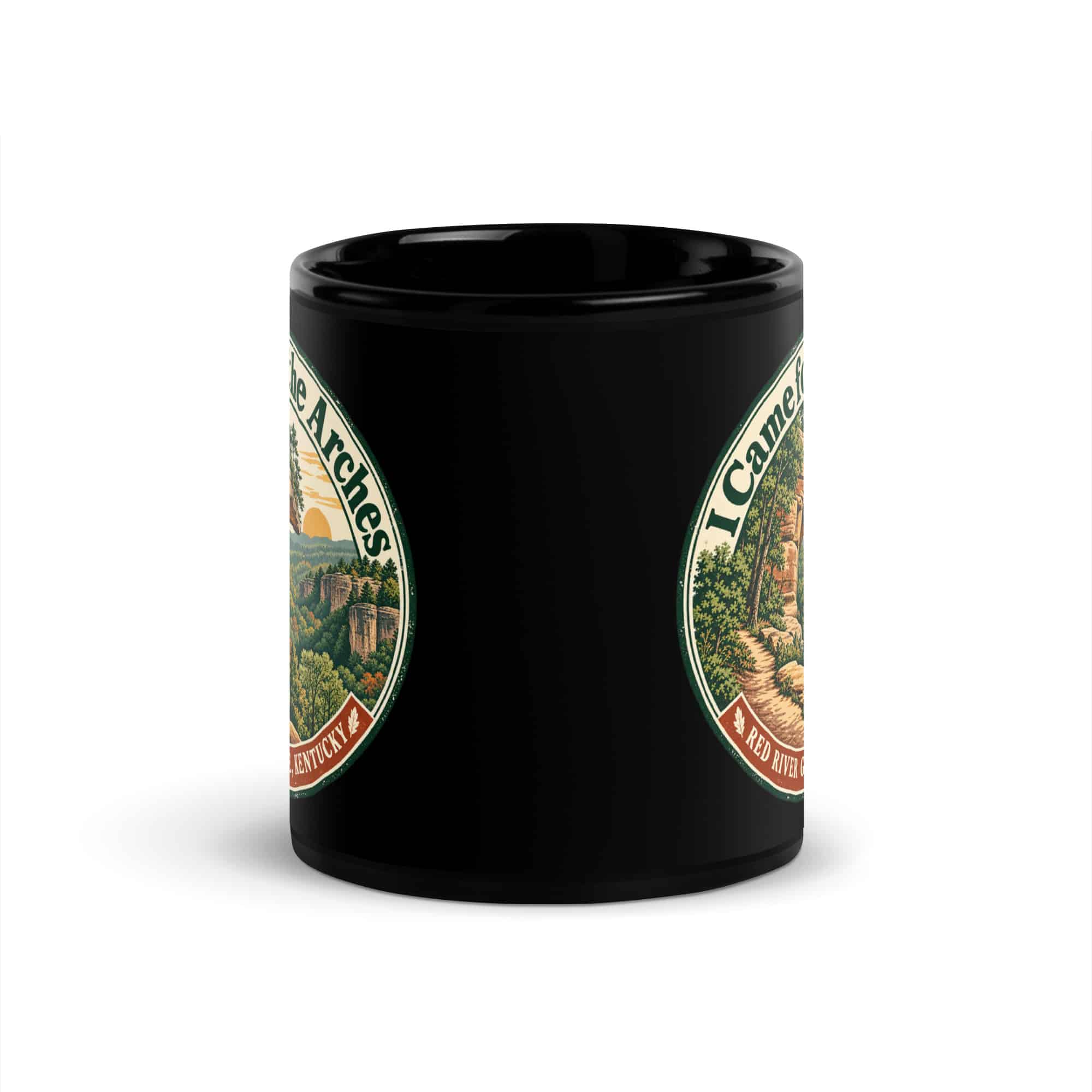 Red River Gorge Black Coffee Mug: I Came for the Arches, Vintage Round Badge