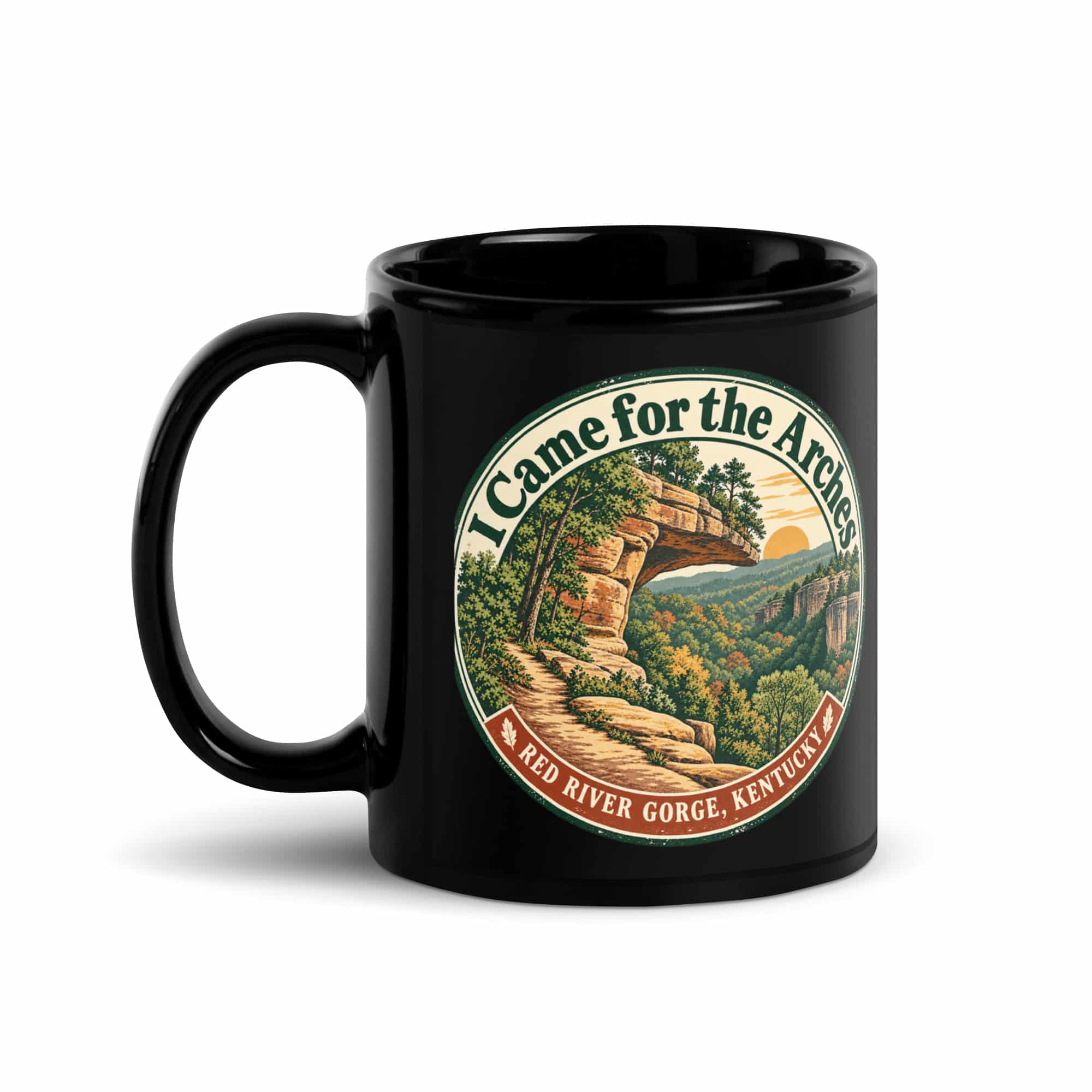 Red River Gorge Black Coffee Mug: I Came for the Arches, Vintage Round Badge