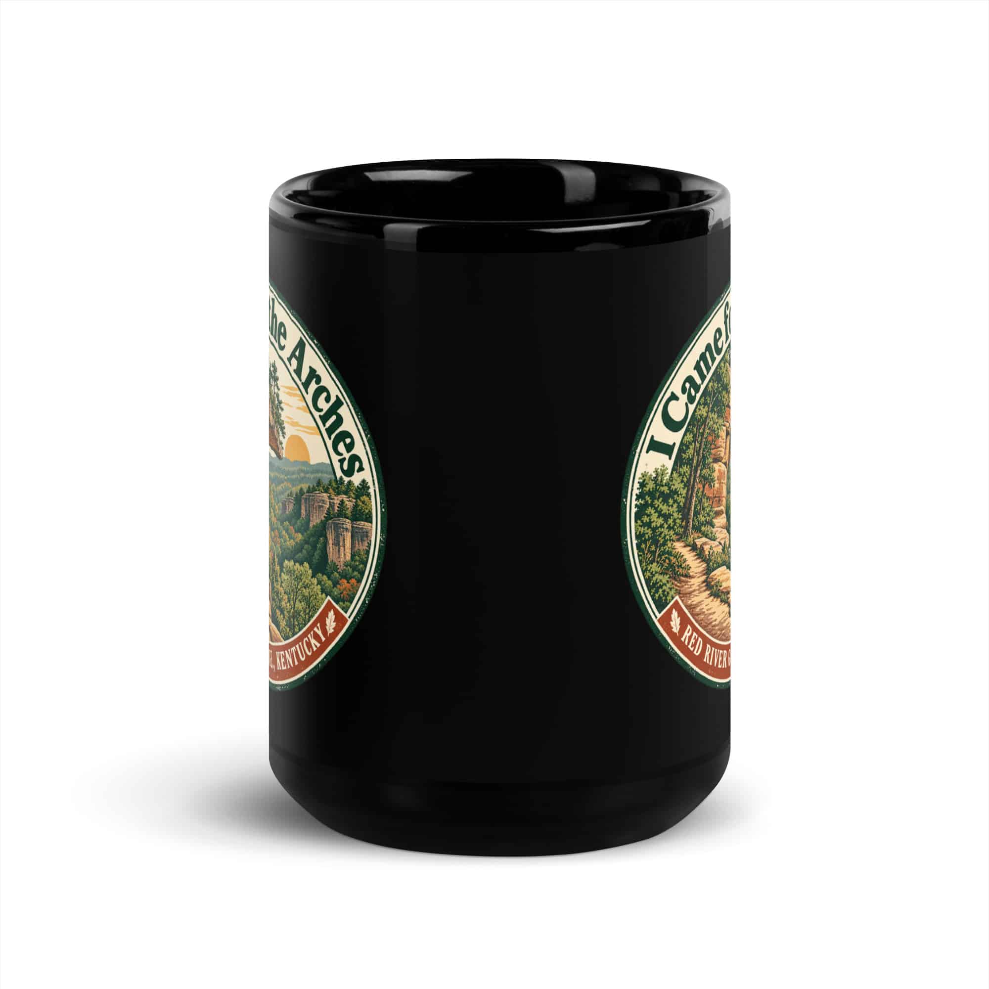 Red River Gorge Black Coffee Mug: I Came for the Arches, Vintage Round Badge