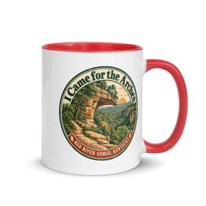 Red River Gorge Color Inside Coffee Mug: I Came for the Arches, Vintage Round Badge - 11 oz - Main