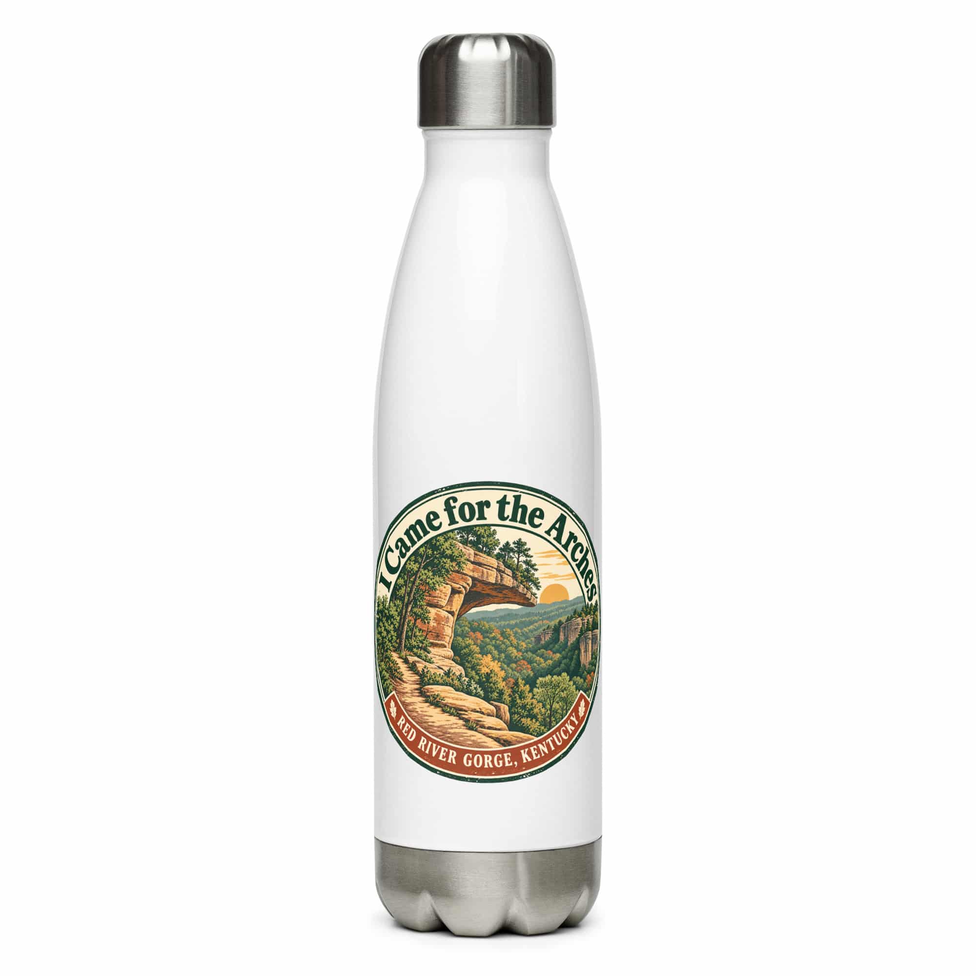 Red River Gorge Stainless Steel Water Bottle: I Came for the Arches, Vintage Round Badge