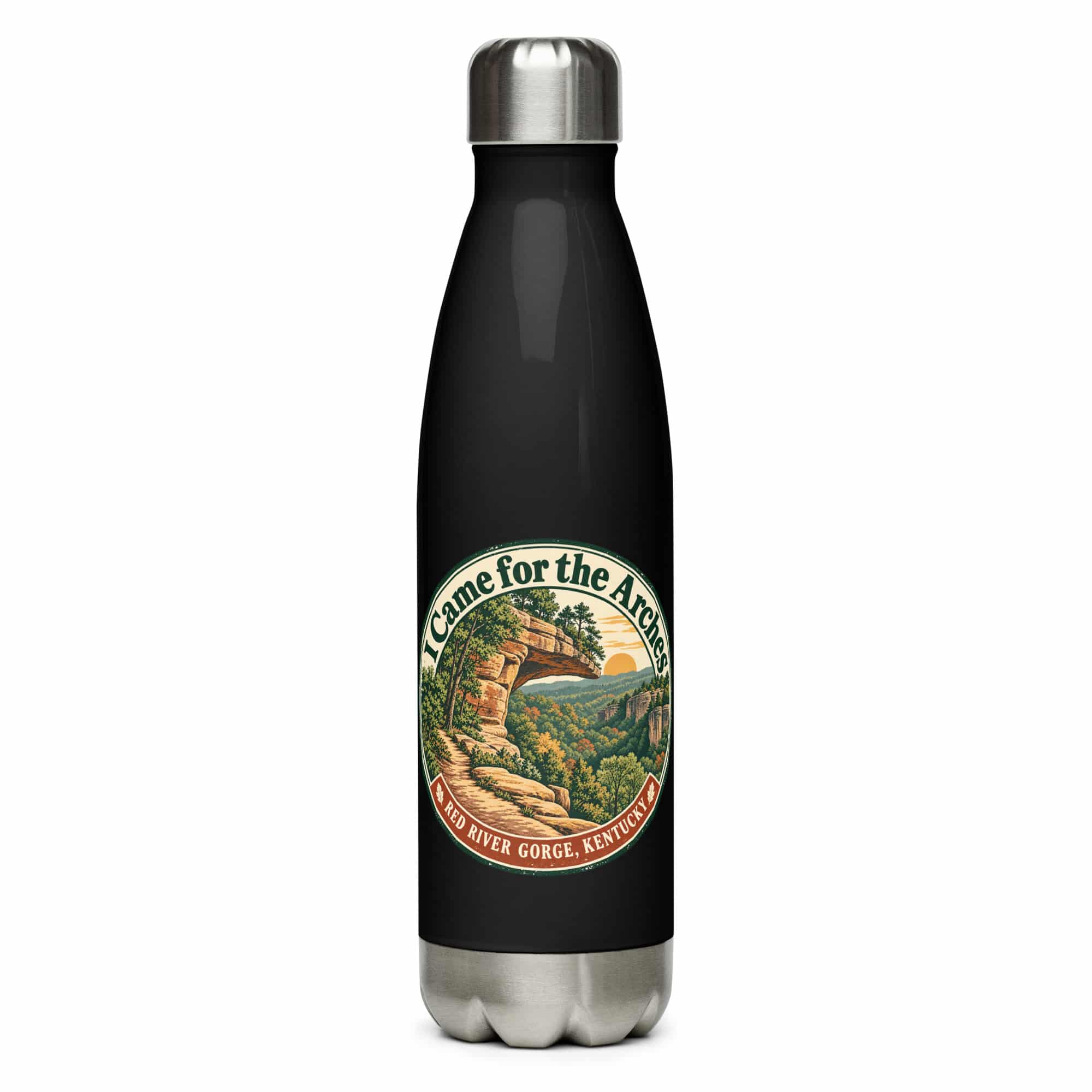 Red River Gorge Stainless Steel Water Bottle: I Came for the Arches, Vintage Round Badge