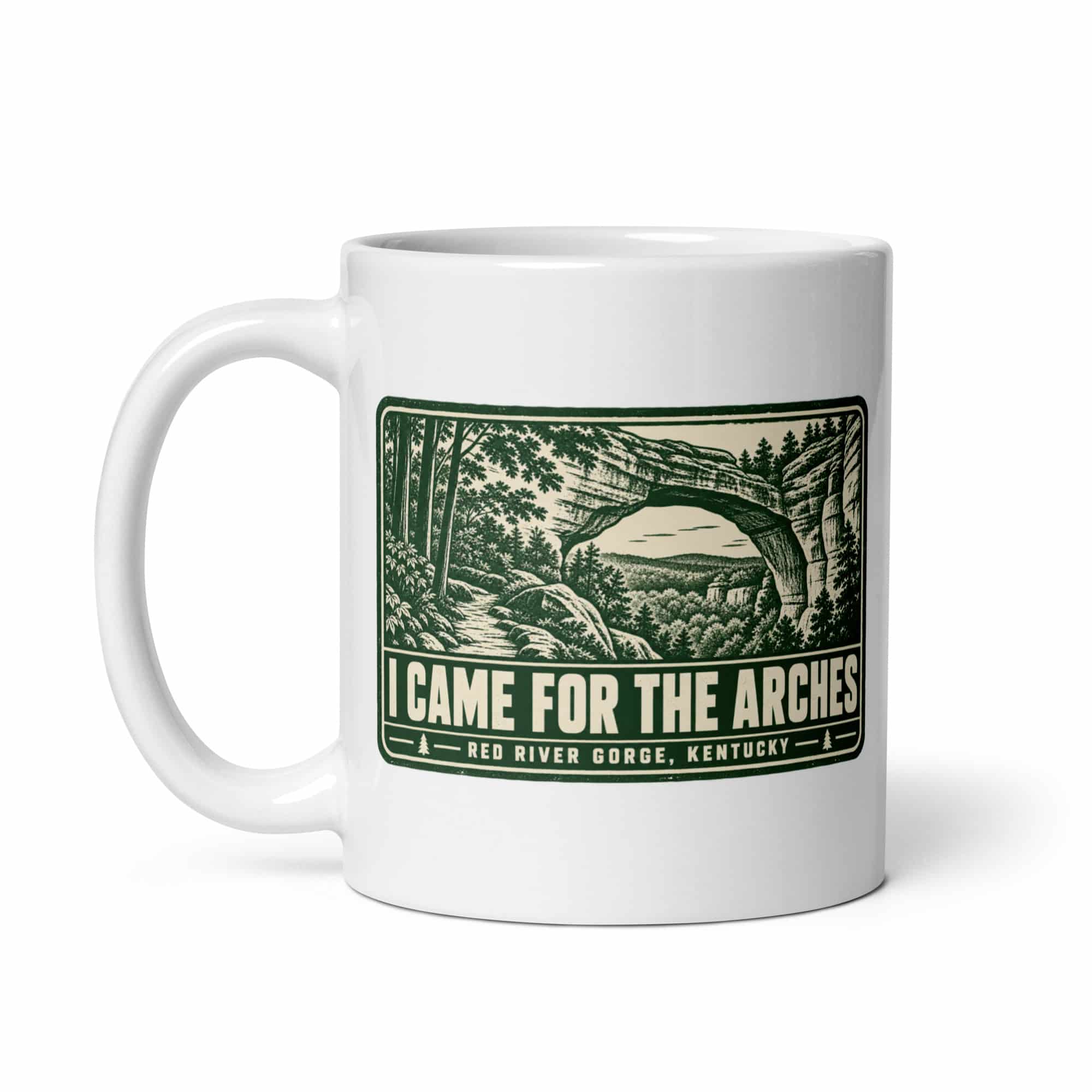 Red River Gorge White Ceramic Coffee Mug: I Came for the Arches, Forest Ink Stamp