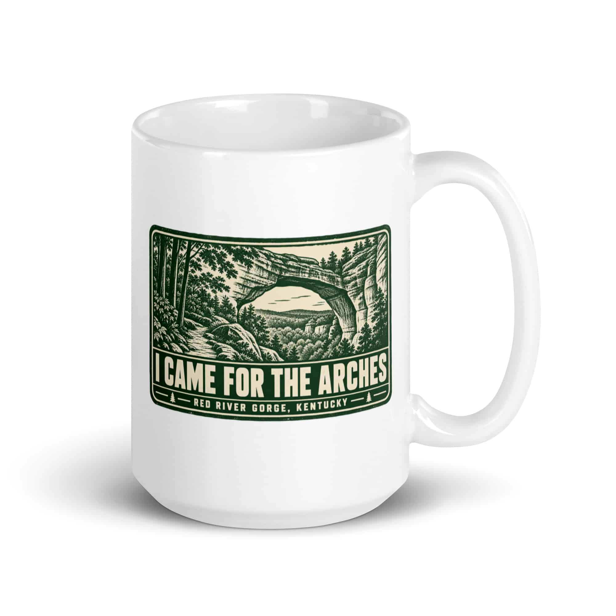 Red River Gorge White Ceramic Coffee Mug: I Came for the Arches, Forest Ink Stamp