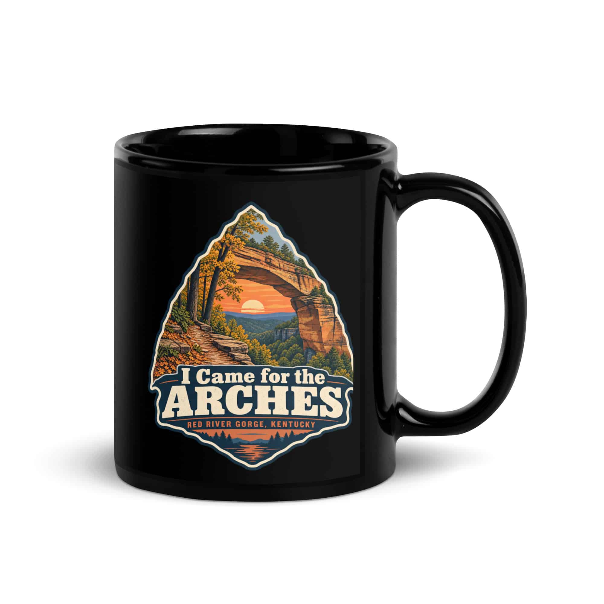 Red River Gorge Black Coffee Mug: I Came for the Arches, Scenic Shield Badge