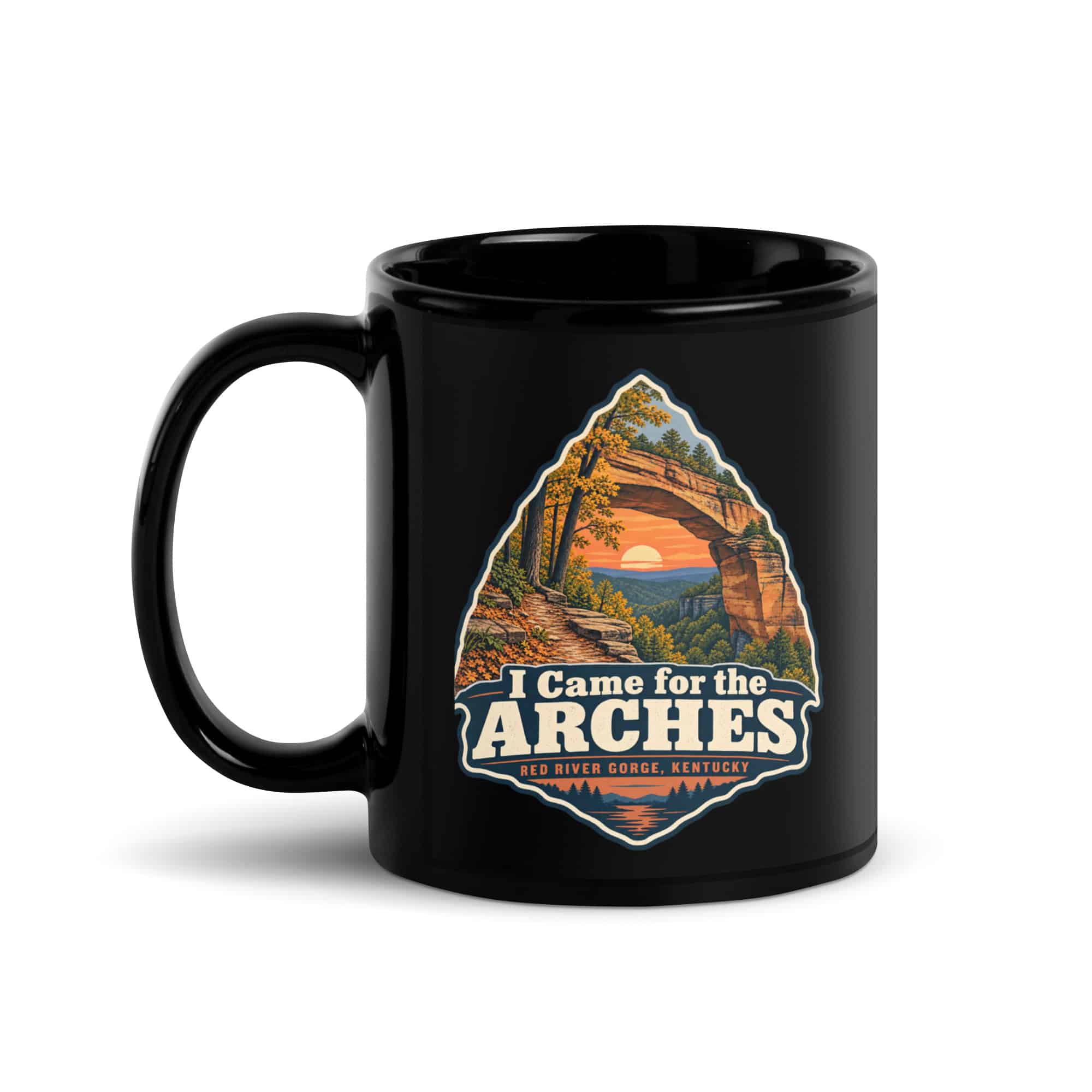 Red River Gorge Black Coffee Mug: I Came for the Arches, Scenic Shield Badge