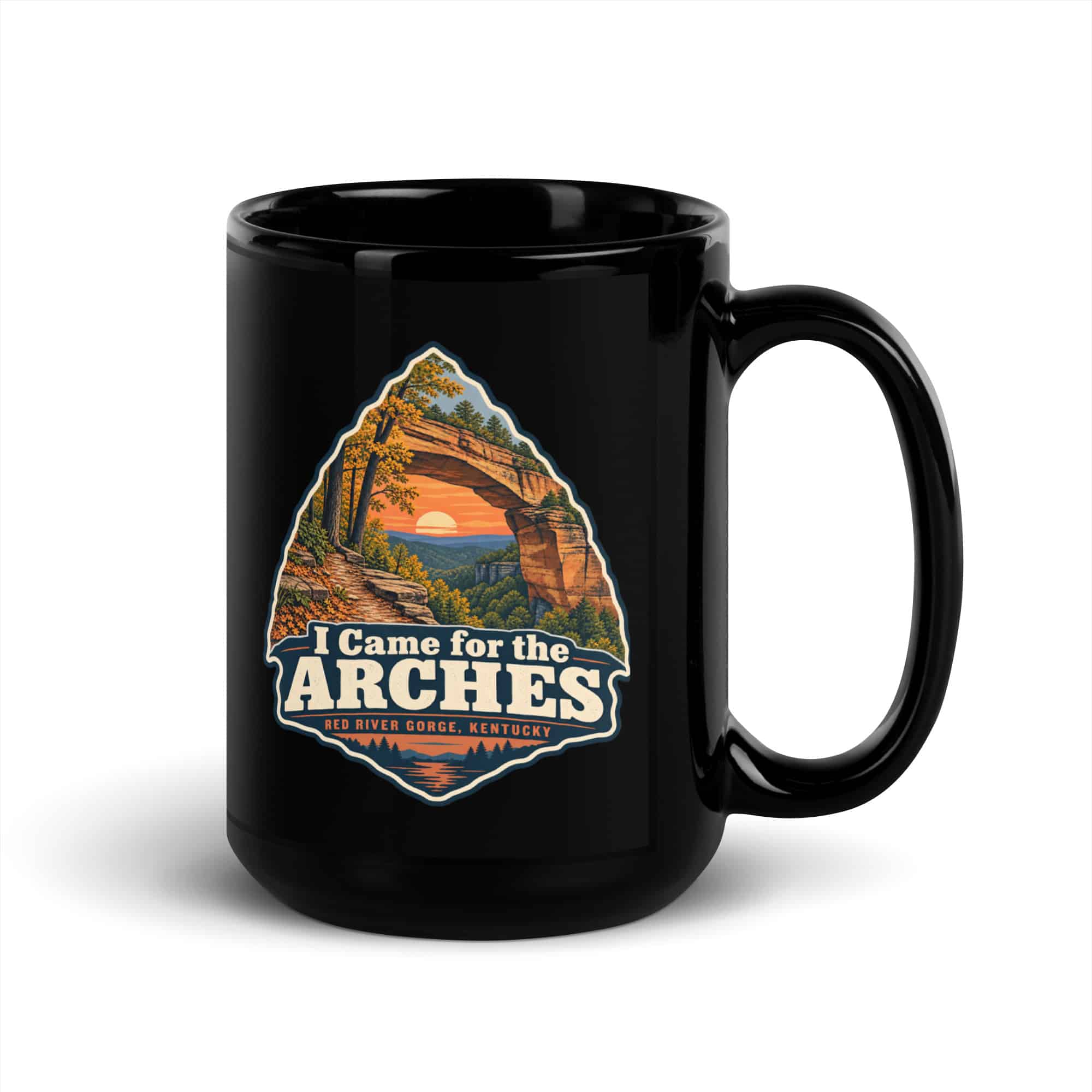 Red River Gorge Black Coffee Mug: I Came for the Arches, Scenic Shield Badge