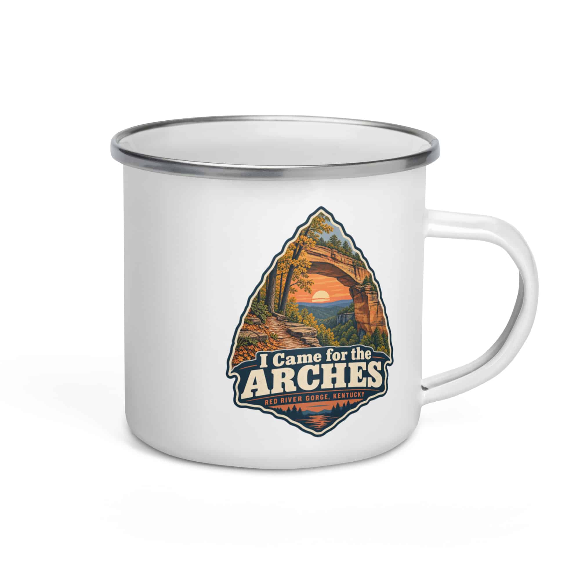Red River Gorge Enamel Camp Mug: I Came for the Arches, Scenic Shield Badge