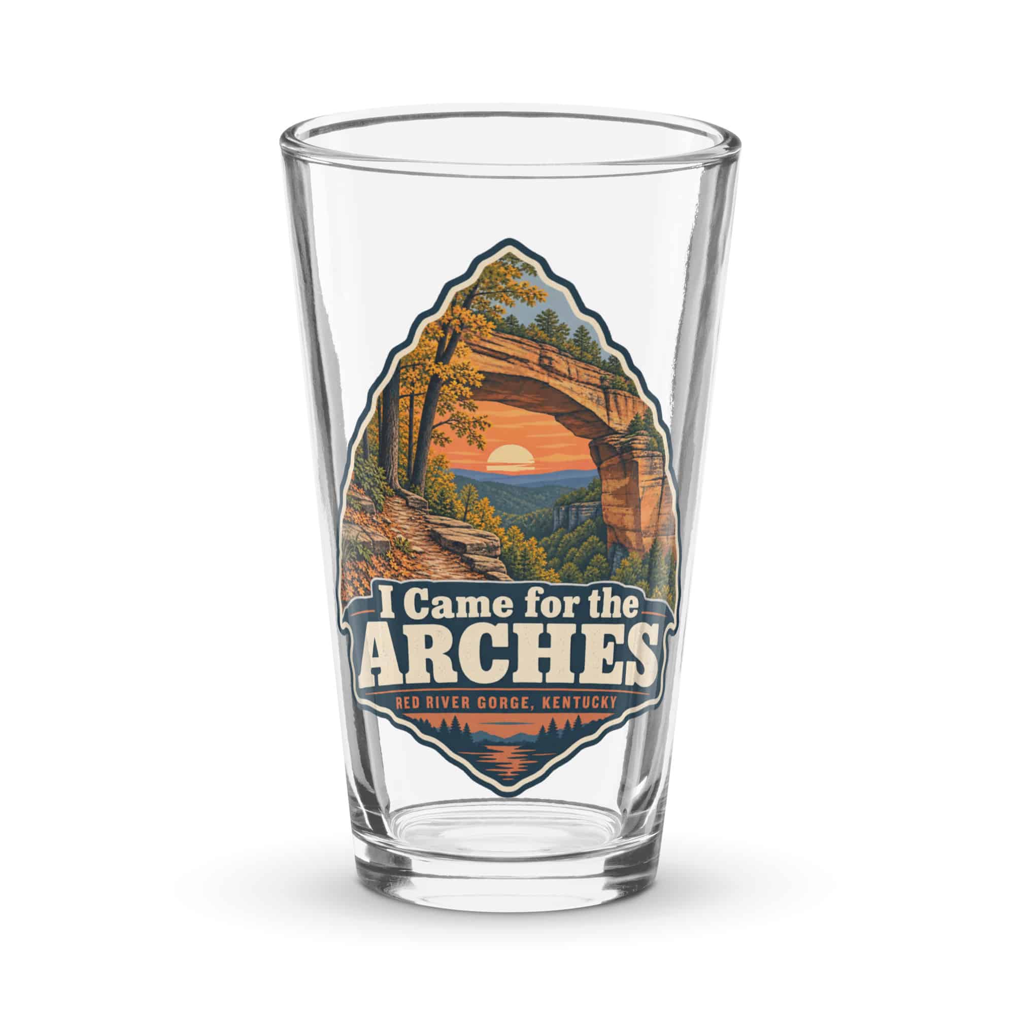 Red River Gorge Pint Glass: I Came for the Arches, Scenic Shield Badge