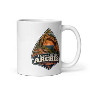 Red River Gorge White Ceramic Coffee Mug: I Came for the Arches, Scenic Shield Badge - 11 oz - Main