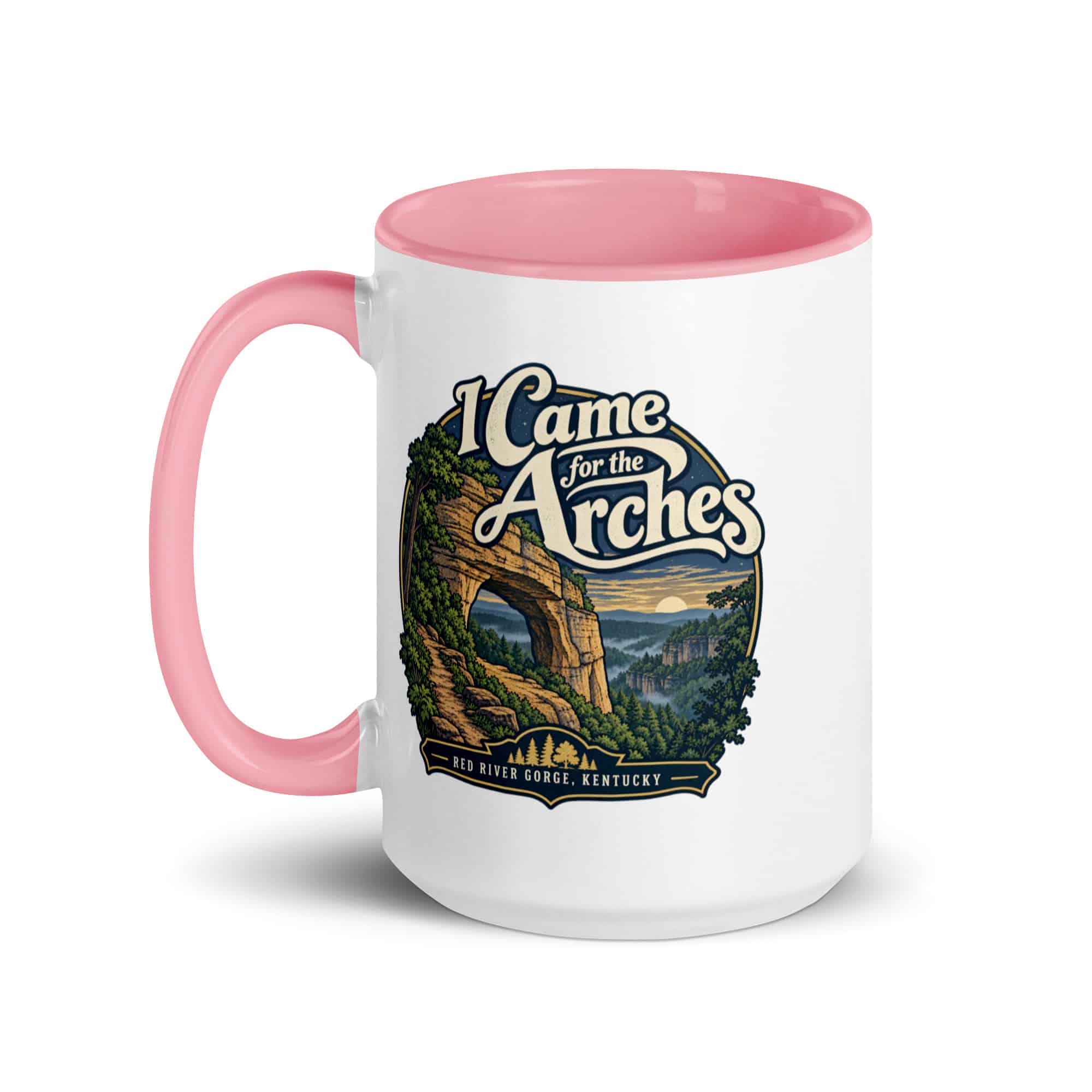 Red River Gorge Color Inside Coffee Mug: I Came for the Arches, Woodland Scenic Lettering