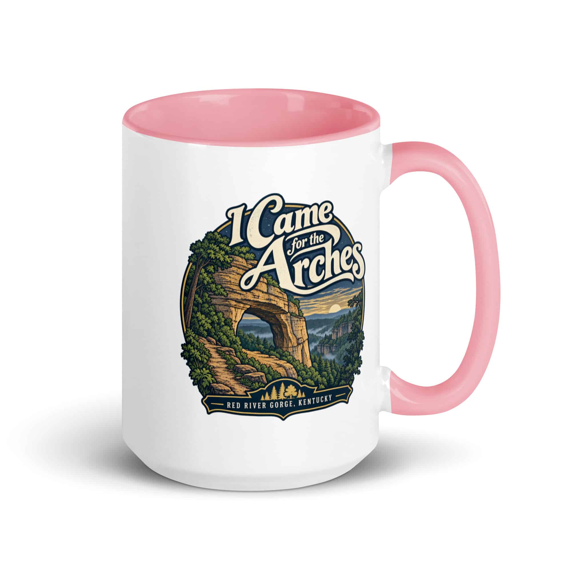 Red River Gorge Color Inside Coffee Mug: I Came for the Arches, Woodland Scenic Lettering