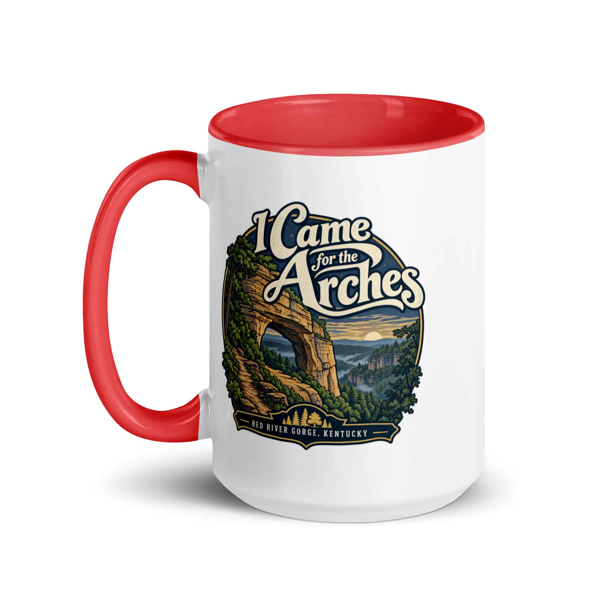 Red River Gorge Color Inside Coffee Mug: I Came for the Arches, Woodland Scenic Lettering