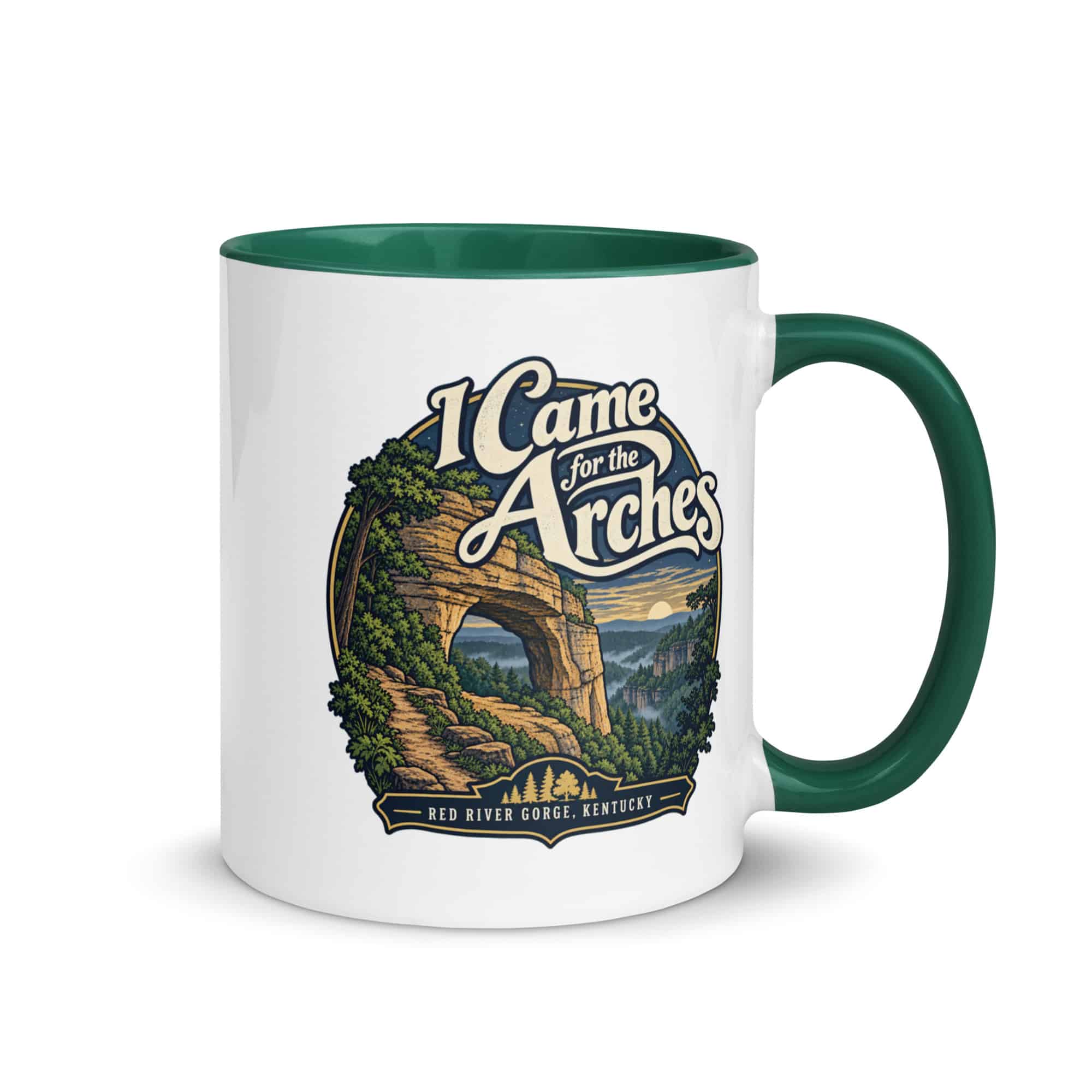 Red River Gorge Color Inside Coffee Mug: I Came for the Arches, Woodland Scenic Lettering