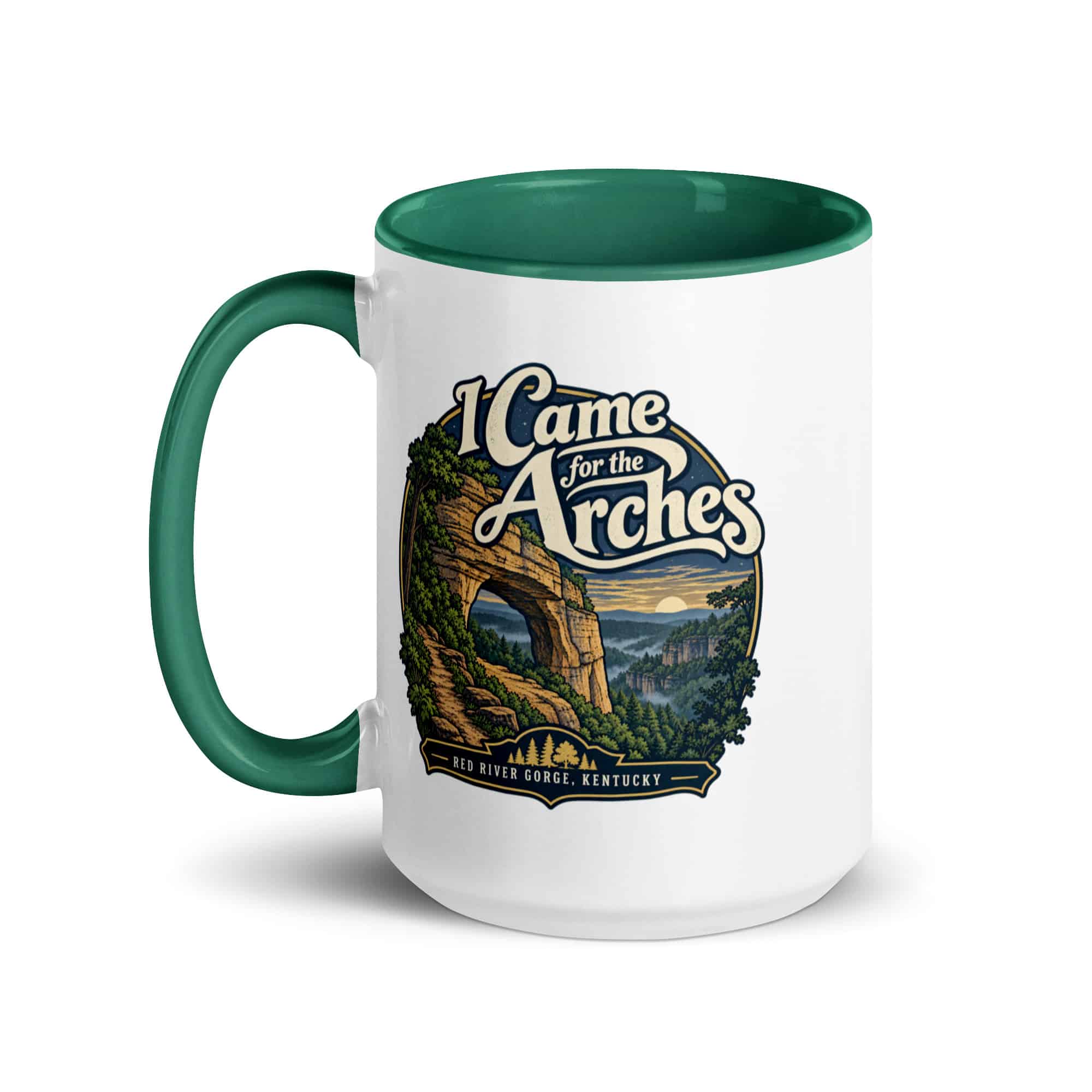 Red River Gorge Color Inside Coffee Mug: I Came for the Arches, Woodland Scenic Lettering