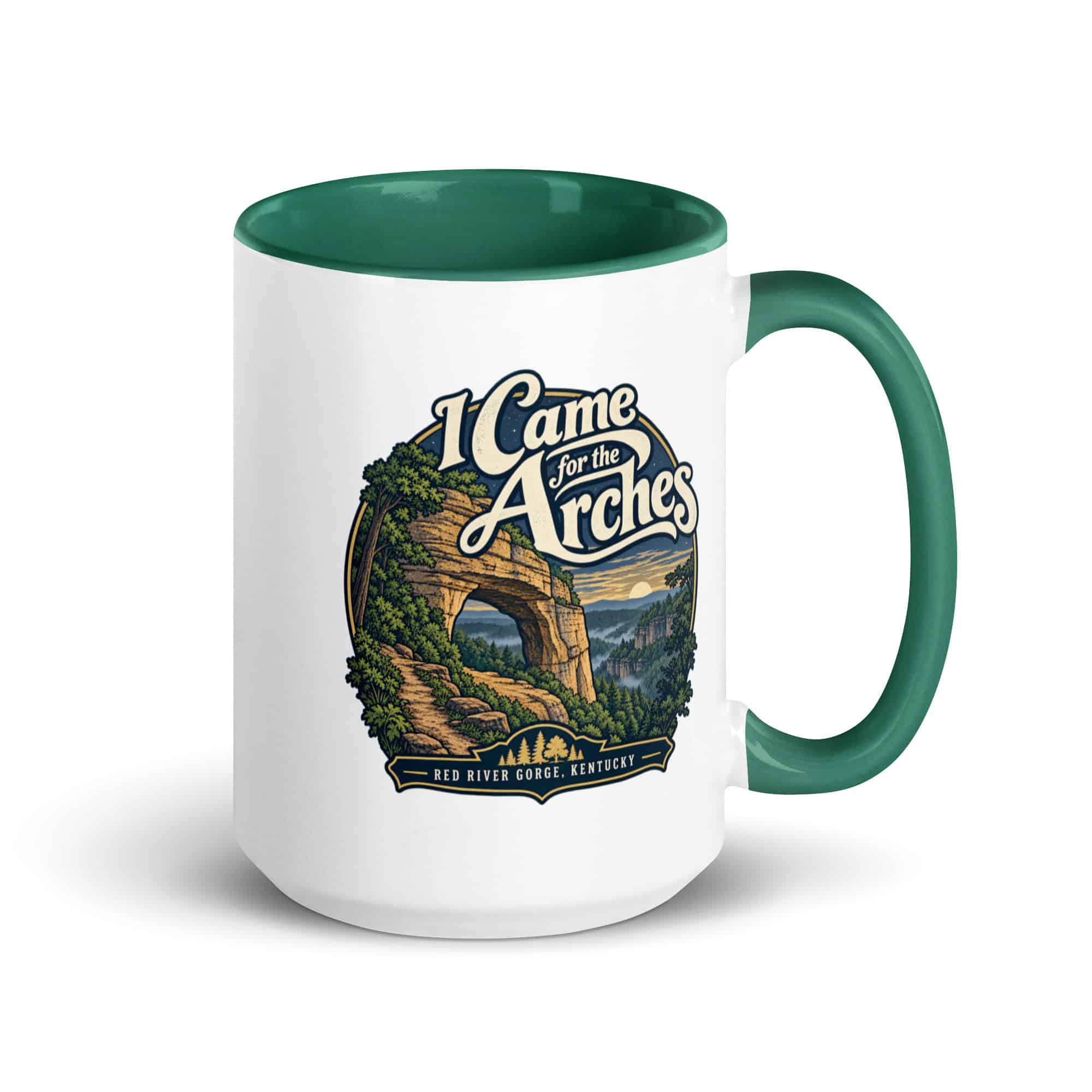 Red River Gorge Color Inside Coffee Mug: I Came for the Arches, Woodland Scenic Lettering