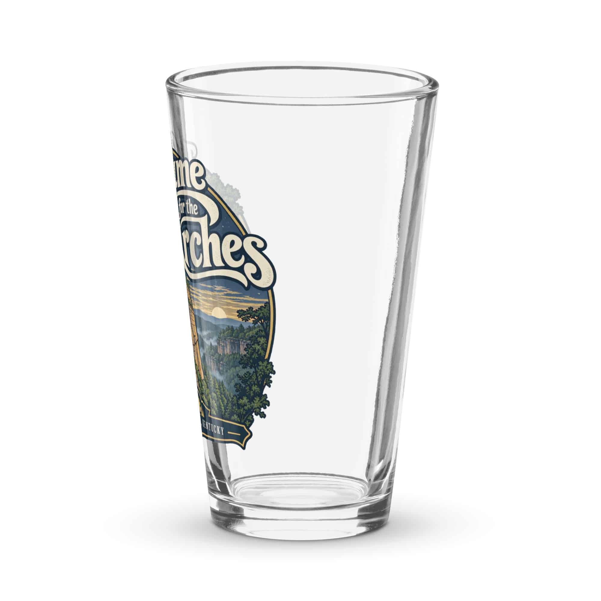 Red River Gorge Pint Glass: I Came for the Arches, Woodland Scenic Lettering