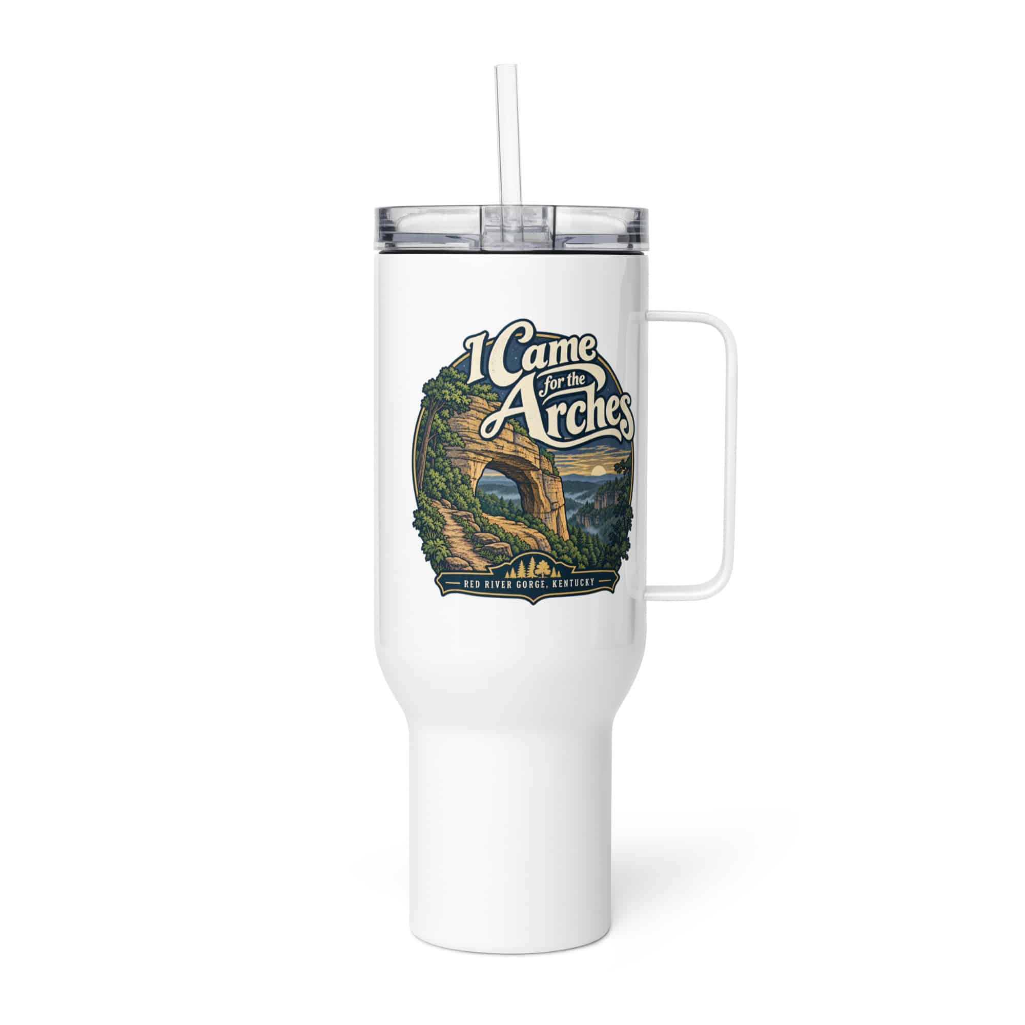 Red River Gorge Travel Mug: I Came for the Arches, Woodland Scenic Lettering