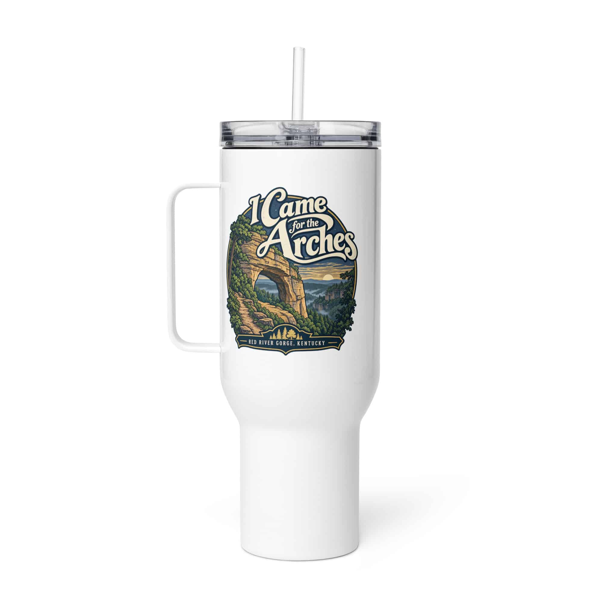 Red River Gorge Travel Mug: I Came for the Arches, Woodland Scenic Lettering