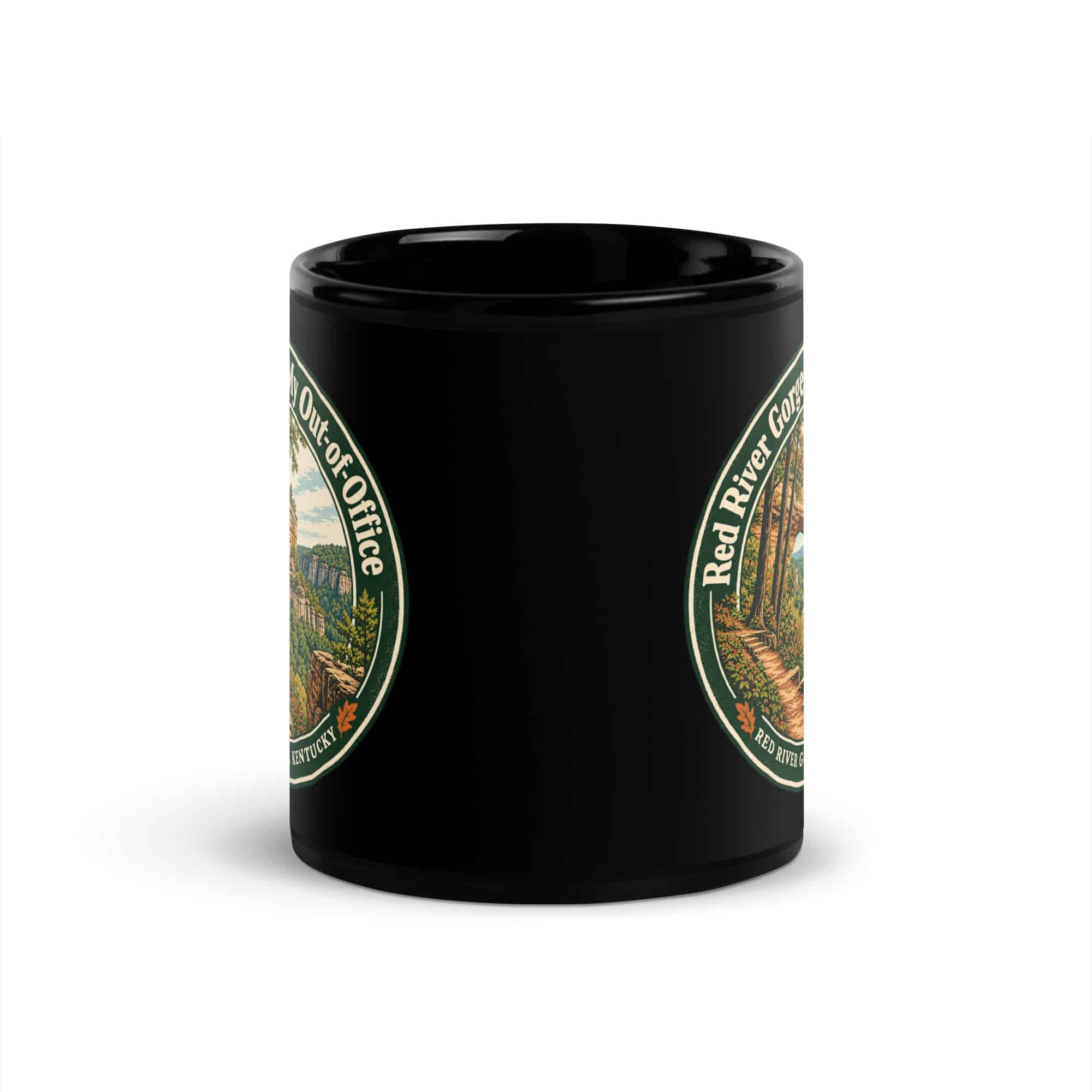 Red River Gorge Black Coffee Mug: Red River Gorge Is My Out-of-Office, Vintage Round Badge