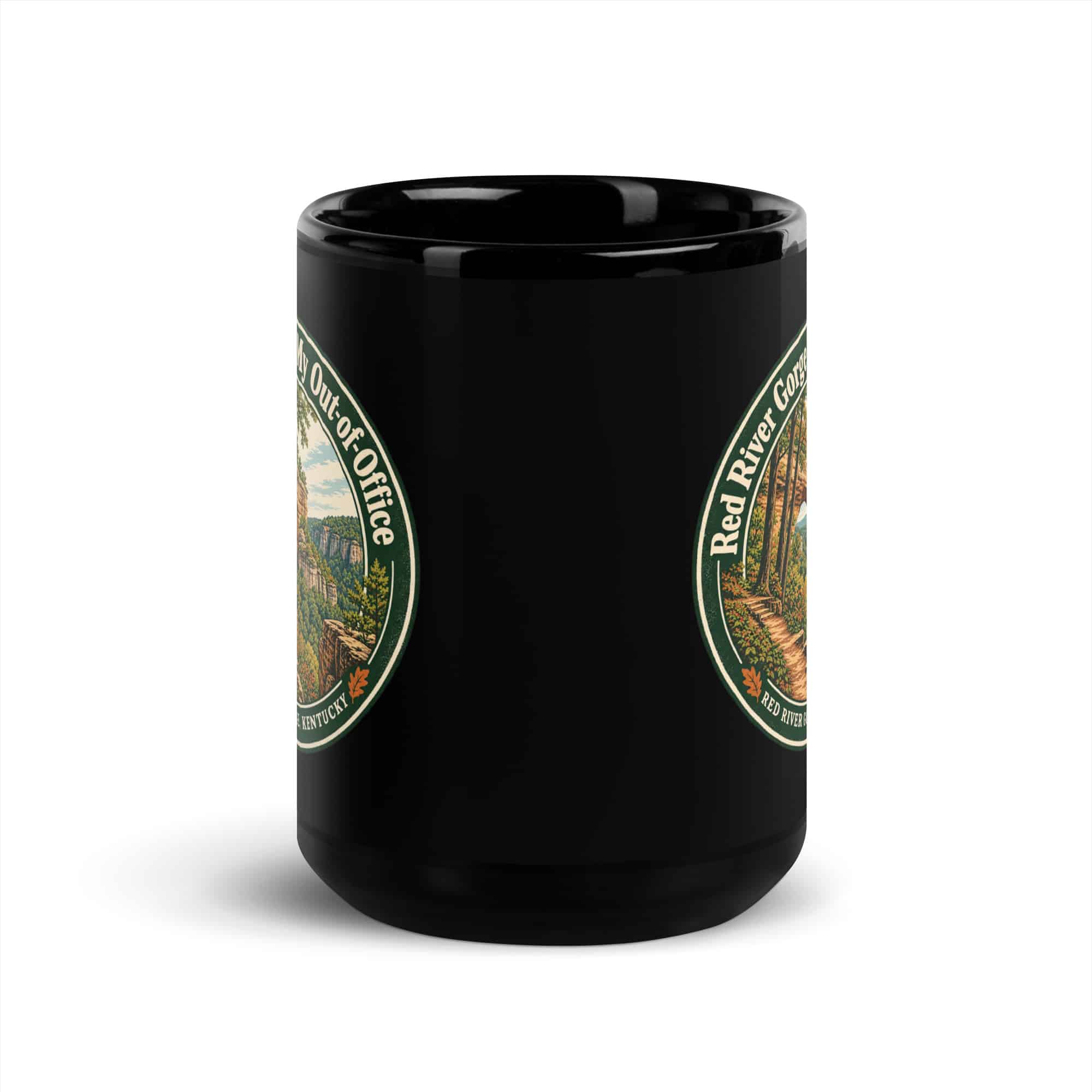 Red River Gorge Black Coffee Mug: Red River Gorge Is My Out-of-Office, Vintage Round Badge